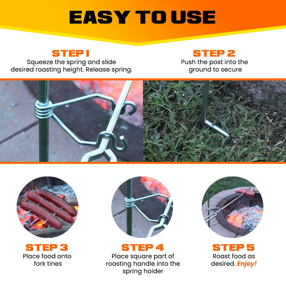 Roastin’ Pal Campfire Roasting Sticks for Hands-Free Cooking - Kid Safe Marshmallow Roasting Sticks - Smores Sticks with Stable Base & Adjustable Height - Dishwasher Safe Roasting Marshmallow Sticks