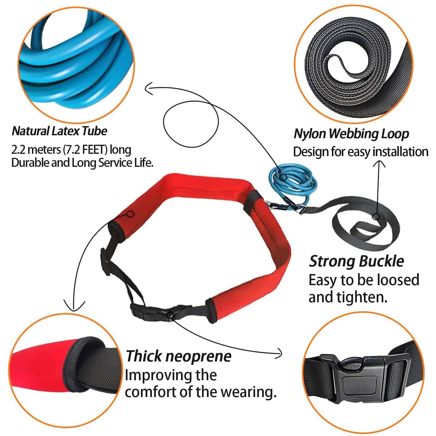 UCEDER Swim Belt Swim Training Belt with 2.2M Bungee Cord Adjustable Swim Tether for Swim in Place Swimming Pool Trainer Belt for Stationary Harness Aquatic Resistance Water Exercise (Red)