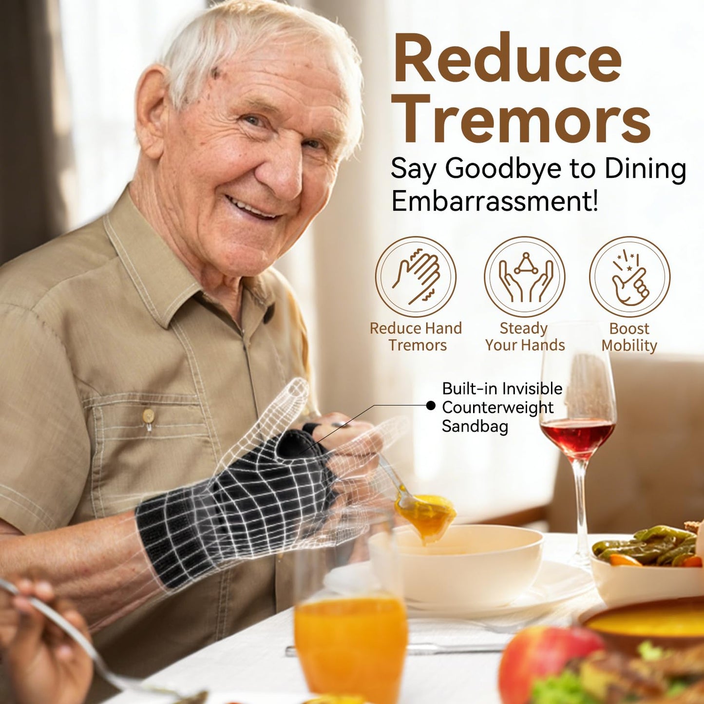 2 Pack Weighted Gloves for Tremors, Improved Hand/Wrist Mobility, Adjustable Hand Stability Aid for Parkinson's Patients, Writing Stability & Strengthening, Hand Grip Strength Trainer