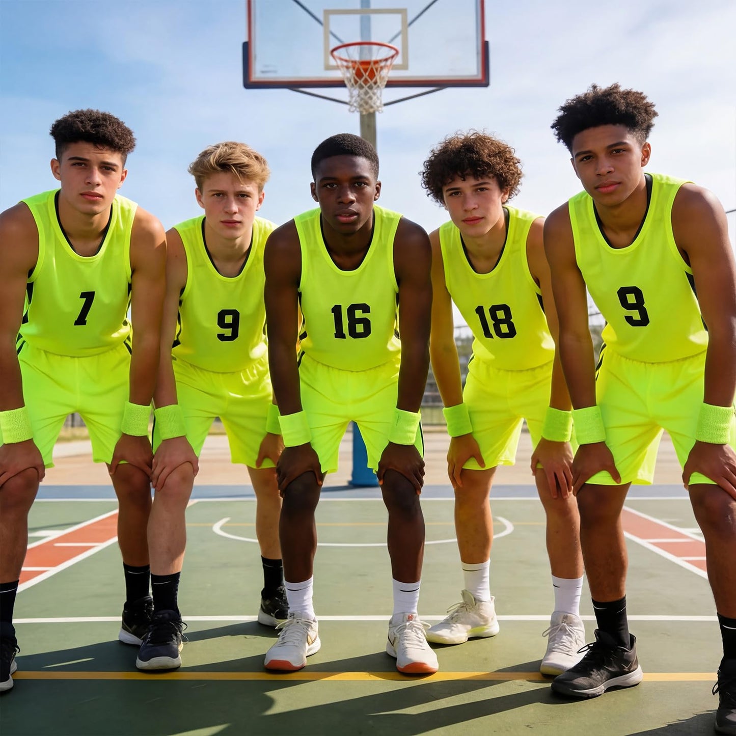 Bememo 24 Pcs Wrist Sweatbands Bulk Sports Wrist Bands for Men Women Breathable Athletic Tennis Wristbands Stretchy Absorbent Cotton Terry for Basketball, Baseball, Gym, Working Out(Neon Yellow)