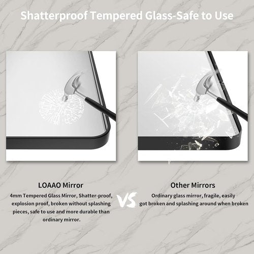 LOAAO Black Metal Framed Bathroom Mirror - Large Rounded Rectangle, Anti-Rust, 48x36 Inch, Versatile Hanging Options