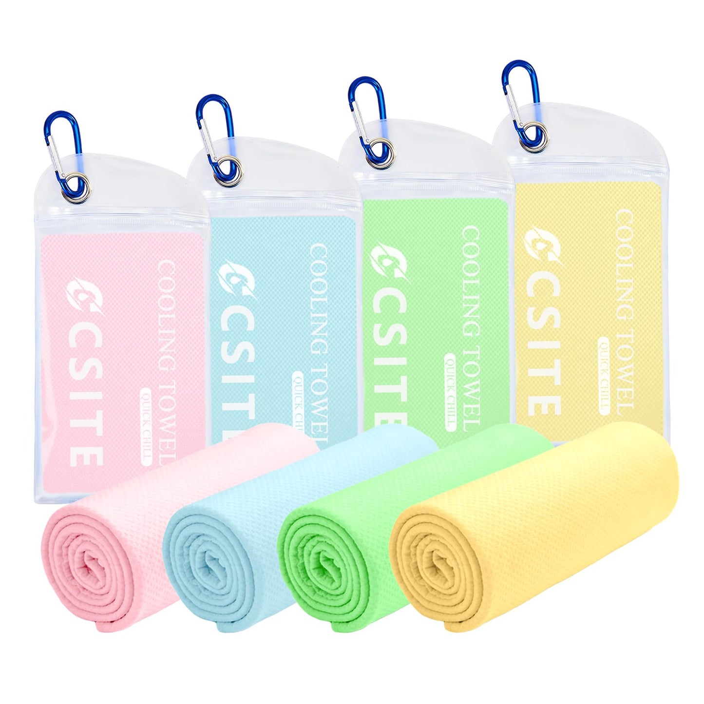 CSITE 4 Pack Cooling Towels (47"x12") for Neck and Face, Ice Towel for Hot Weather, Soft Breathable Chilly Gym Towels, Microfiber Towel for Work Out, Yoga, Running, Camping & More Activities