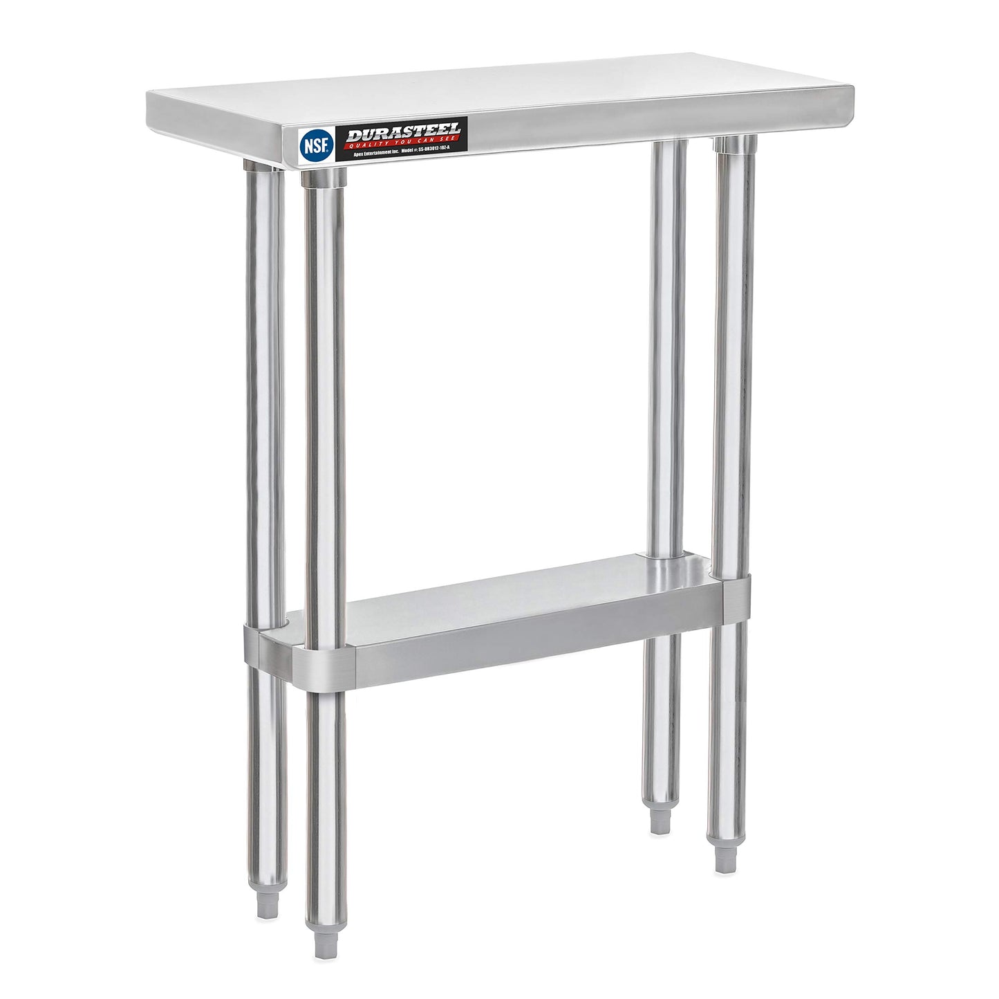 DuraSteel NSF Commercial Kitchen Table - 30 x 12 Inch Cooking Prep Stainless Steel Kitchen Island Workstation with Adjustable Under Shelf - Heavy Metal Workbench For Restaurant, Home, Garage