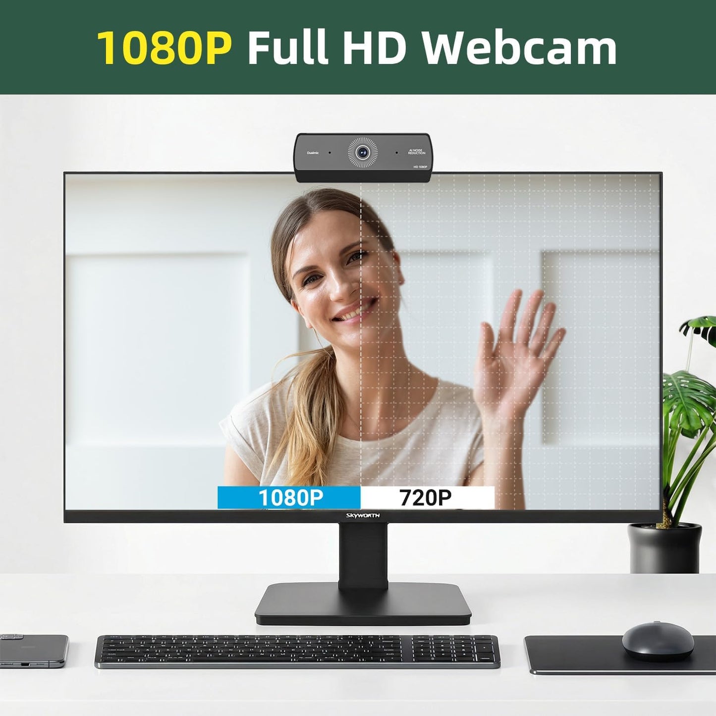 Xweiryn 1080P Webcam for PC, HD USB Plug-and-Play Computer Web Camera, High Definition Webcam for Desktop Laptop, Ideal