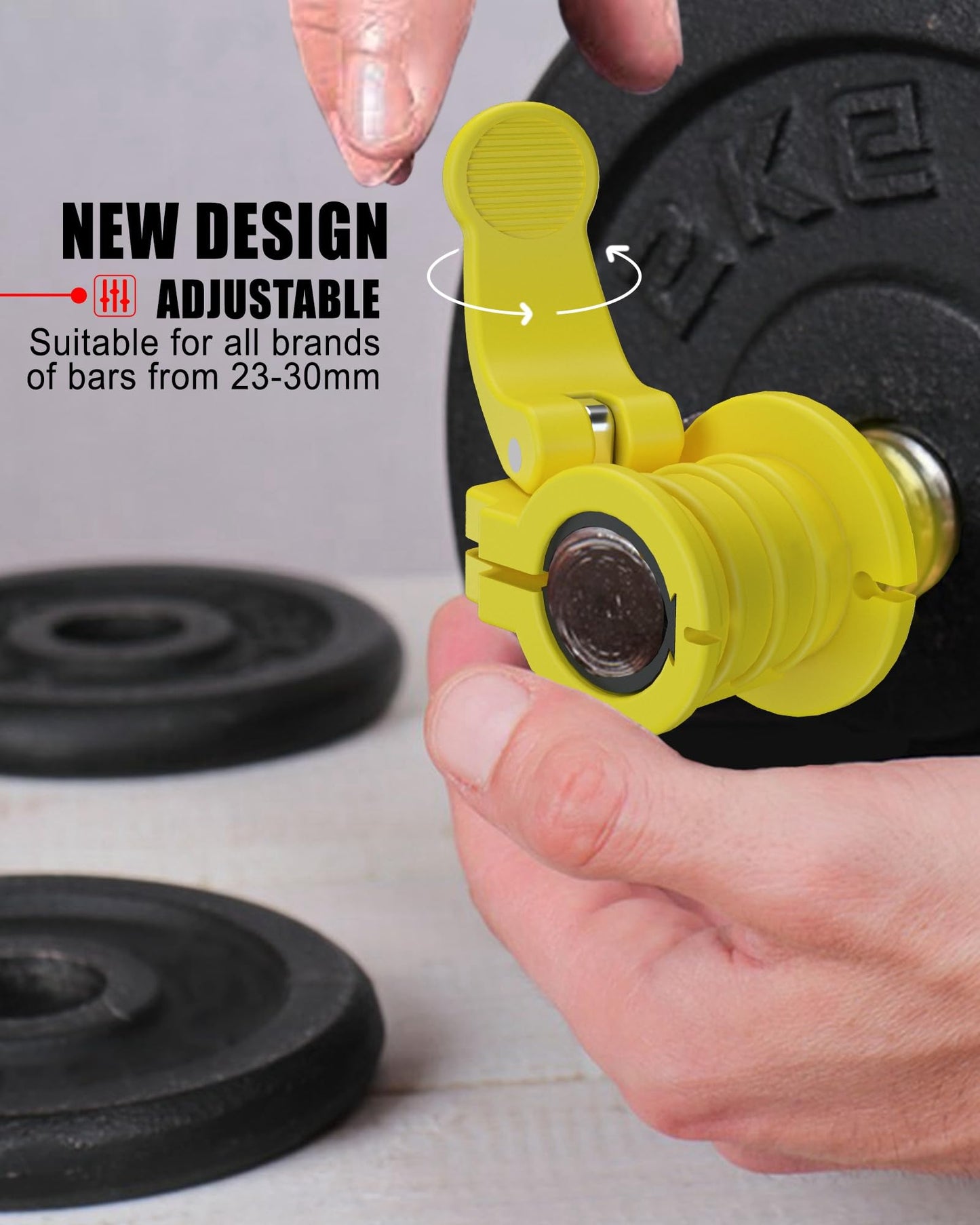 ZY-HUAN Barbell Clips 1 inch Barbell Clamps 0.9-1.18inch Quick Release Weight Clips for Bars Multi-Size Adjustable Olympic Barbell Clamps (Yellow)