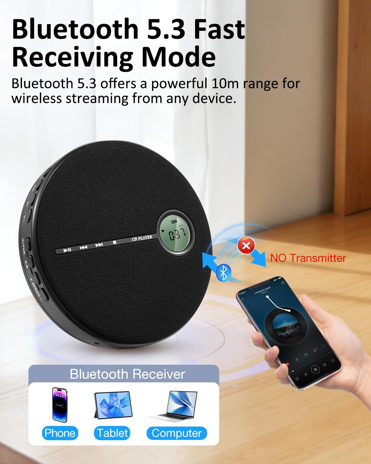Gelielim Discman Repeat,10 Portable CD Player Bluetooth, Personal CD Player for Car & Home,Small Fabric Music Player