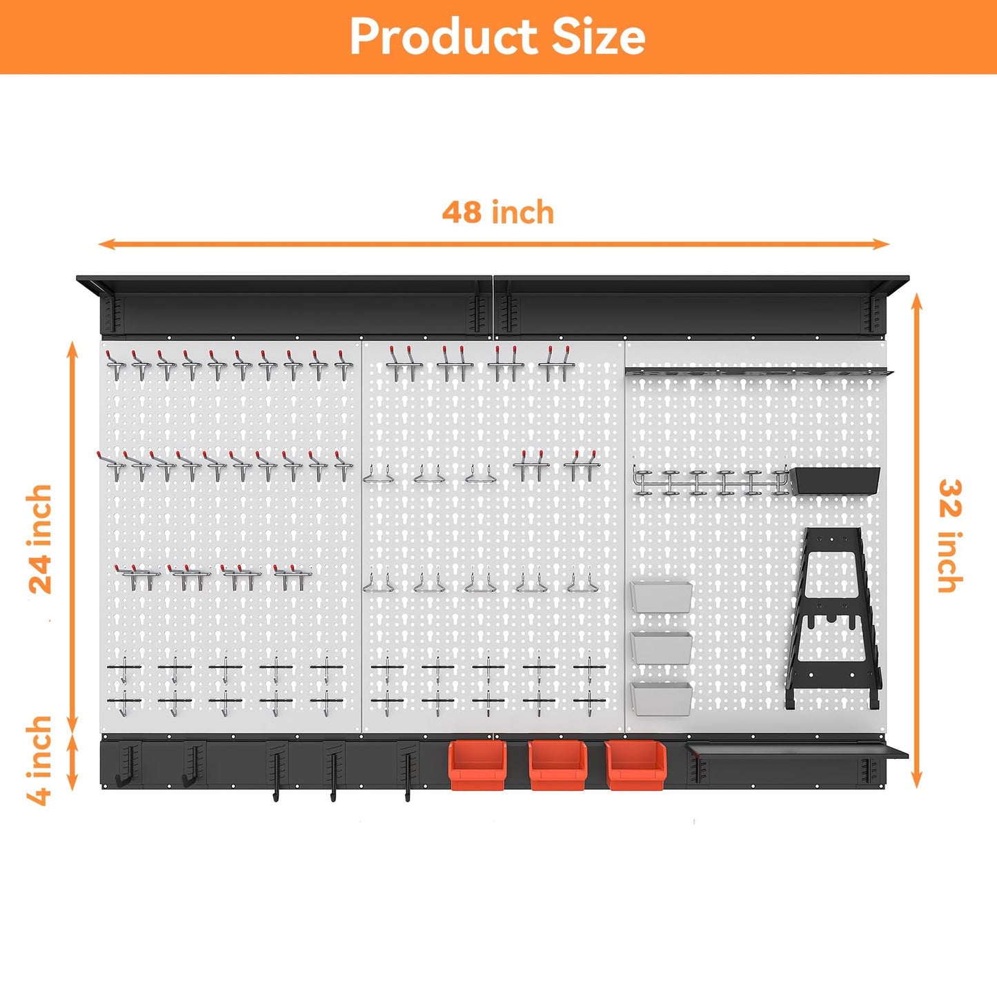WALMANN 113 PCS Pegboard Wall Tool Organizer Kit with Pegboard Hooks, Bins, Pegboard Tools Storage System for Garage, Modular Peg Board, Tools Organizer Board with Hooks(Grey)