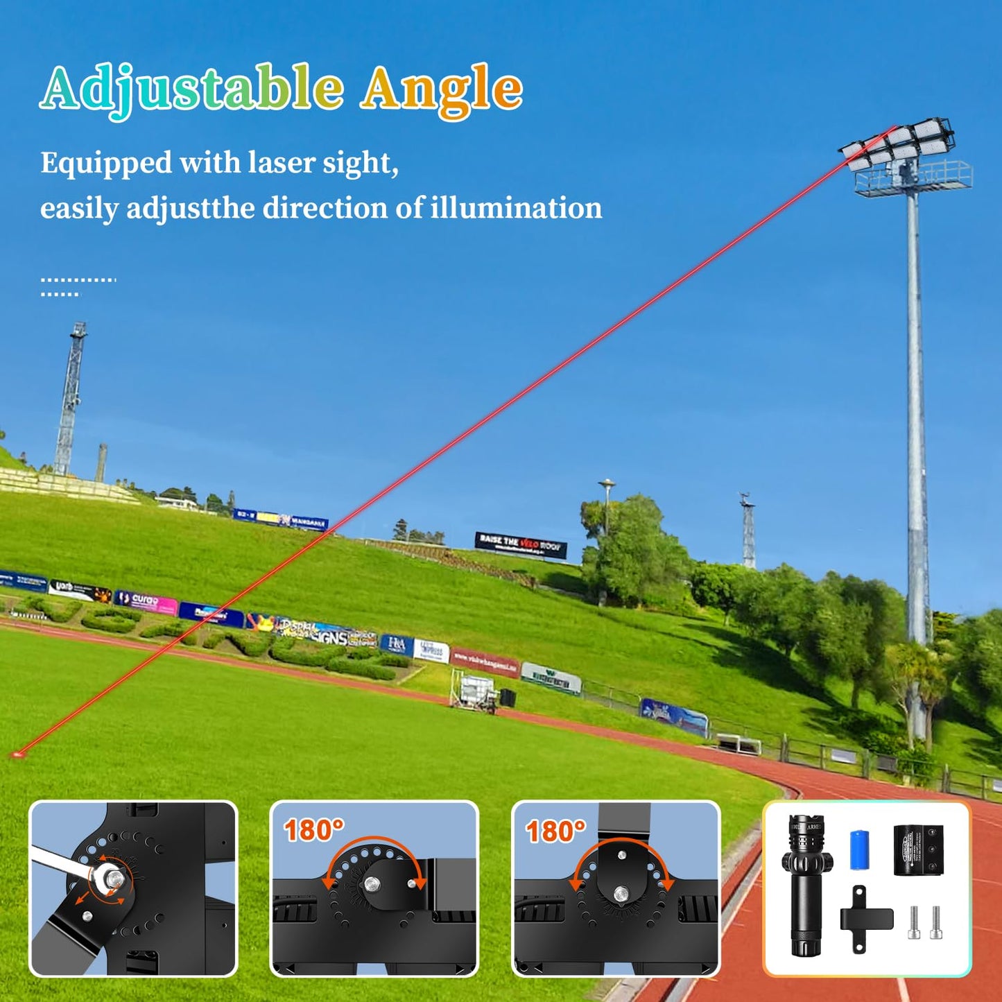 Juyace 900W LED Stadium Light 135,000LM, IP66 Waterproof Outdoor Flood Light for Sports Fields & Arenas, Replaces 2500W MH, 5000K Daylight, High Mast Mount with Power Cord