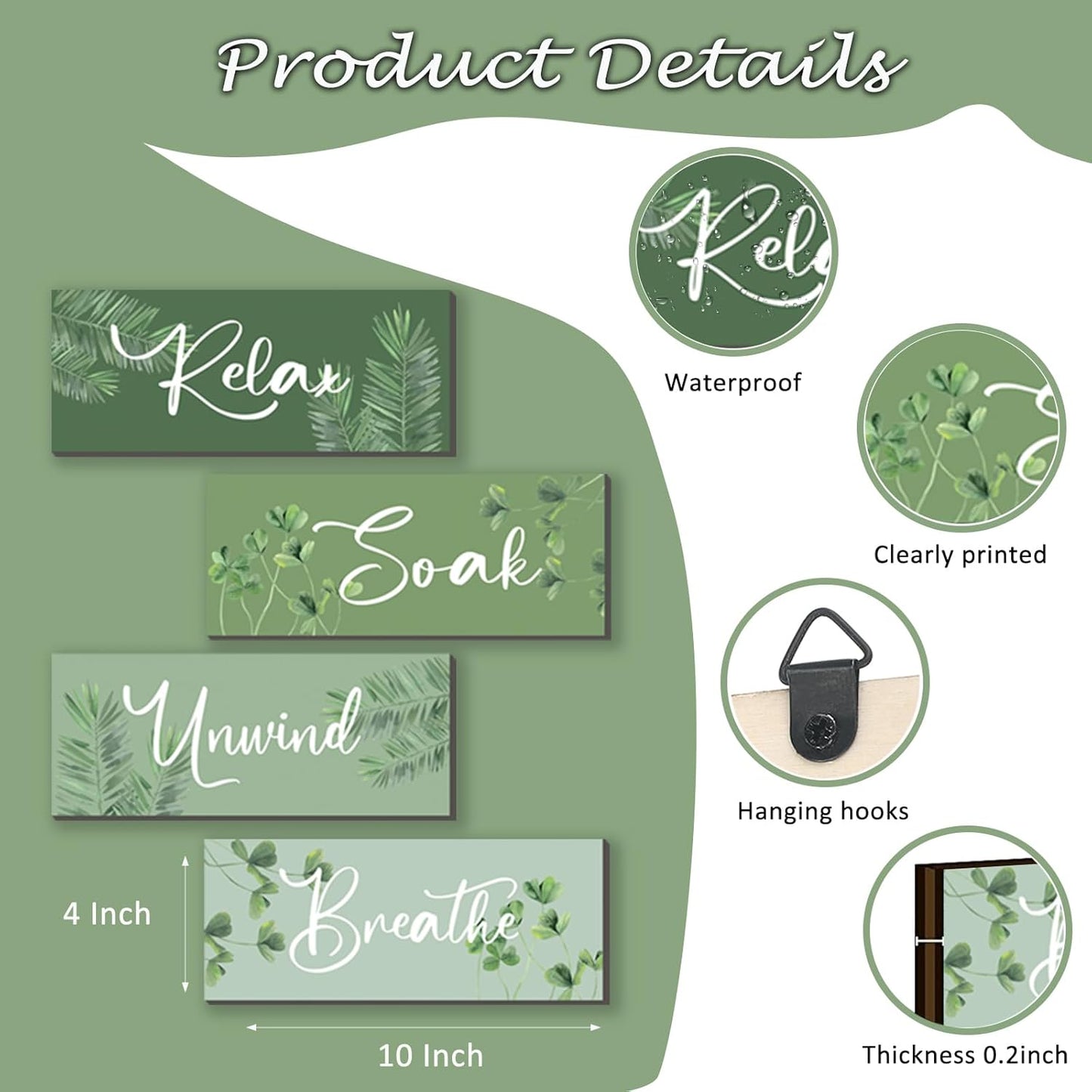 ONIZHITY Sage Green Bathroom Wall Decor - Relax, Soak, Unwind Wooden Signs | Rustic 10x4 Inch Home Accent