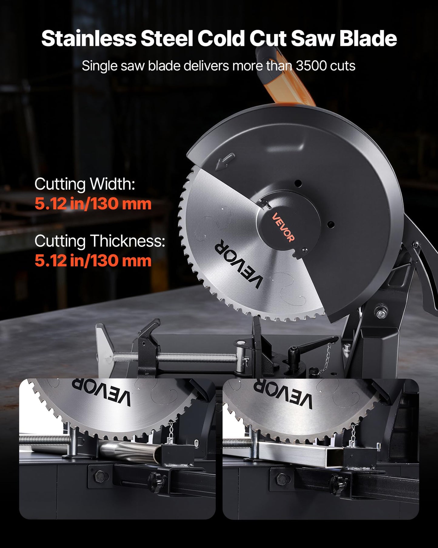 VEVOR Chop Saw, 14-inch Stainless Steel Cold Cut Blade, 3500 W Powerful Brushless Motor, 750-1200 r/min Adjustable Speed, Metal Cutting Chop Saw for Metal Square and Flat Tubes, Steels (240V/60HZ)