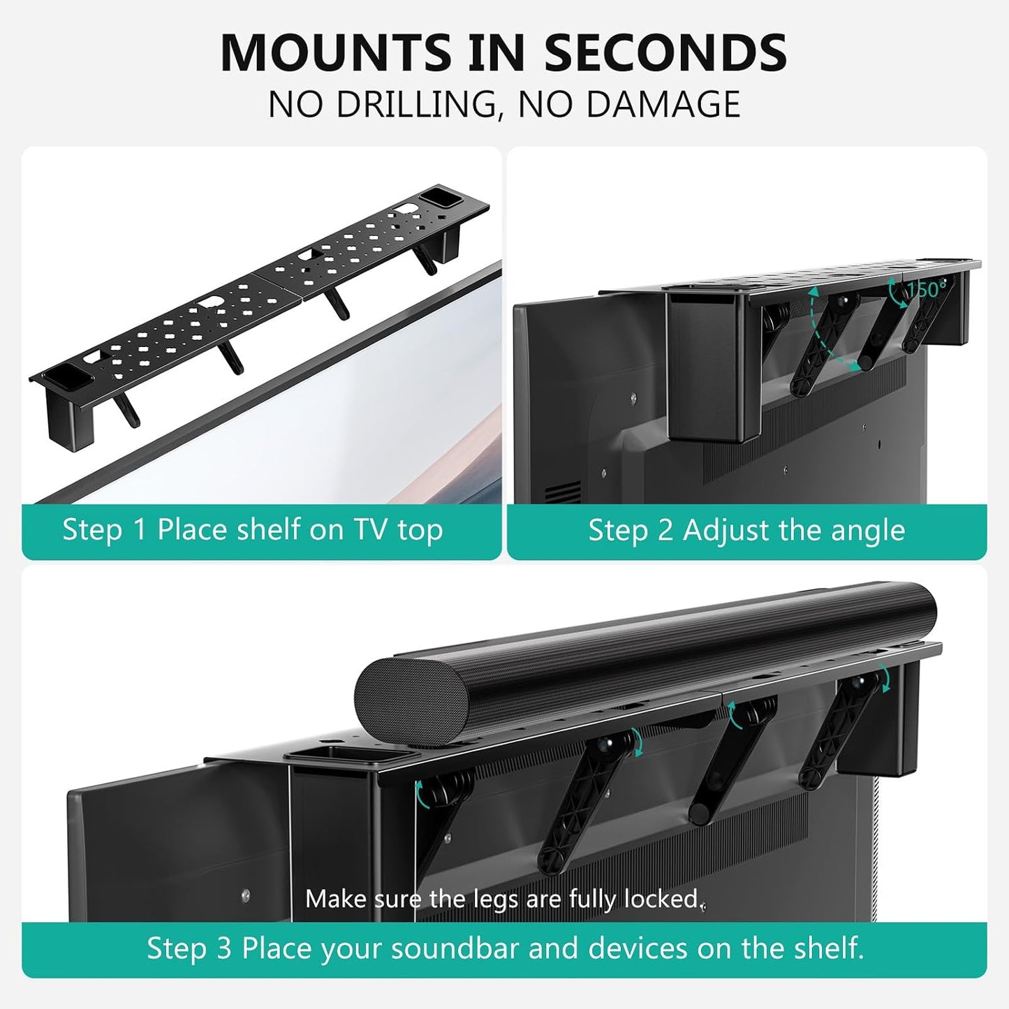 2 5.5Lbs, 34.65"x4.3" (TSH004-2B), WALI Soundbar Mount, No Drilling TV Top Shelf with Storage Boxes, Floating Monitor