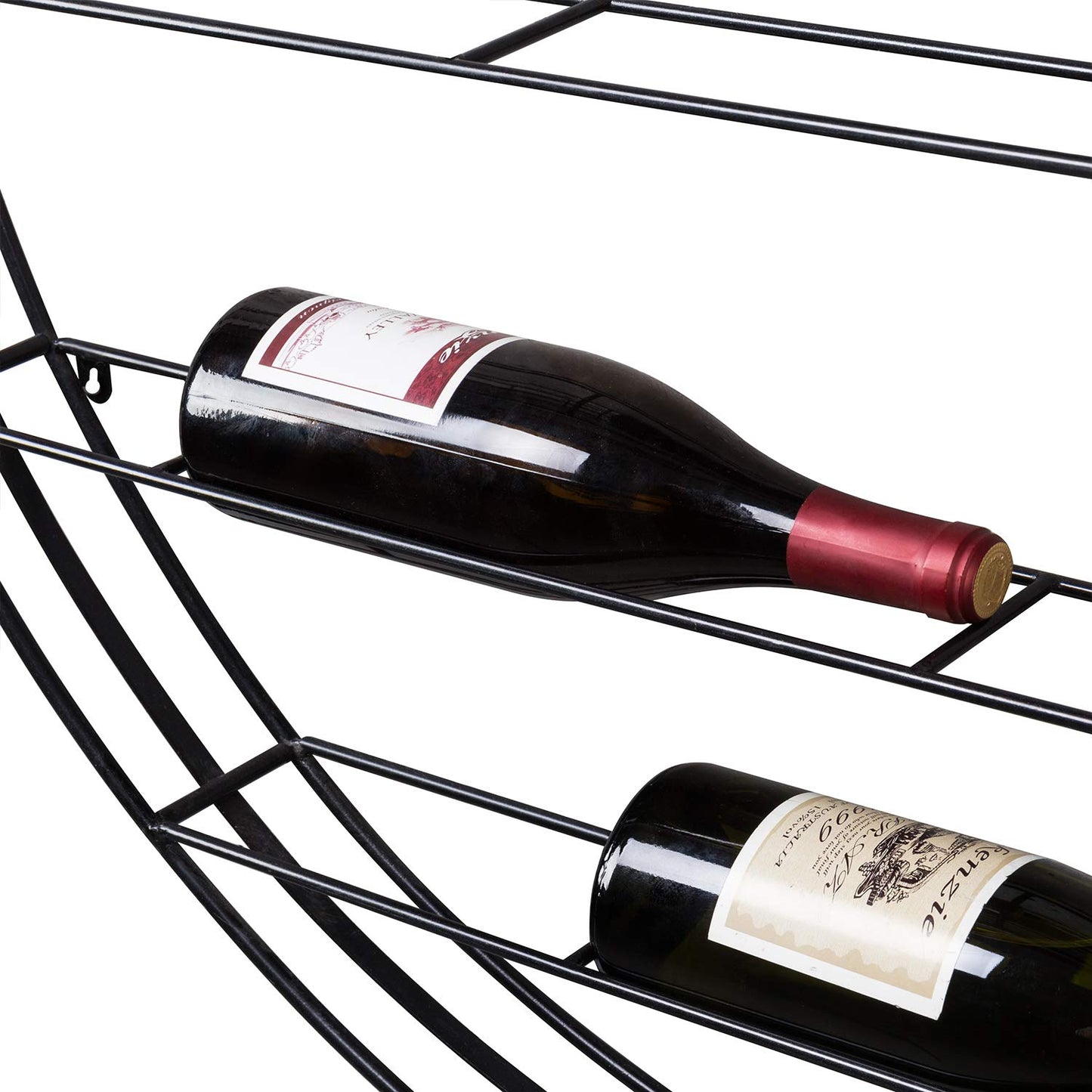 MyGift 12-Bottle Modern Black Metal Round Wall Mounted Wine Rack – 6-Tier Horizontal Storage Shelf for Kitchen, Living Room & Wine Cellar – Space-Saving Wall Decor & Cork Preservation