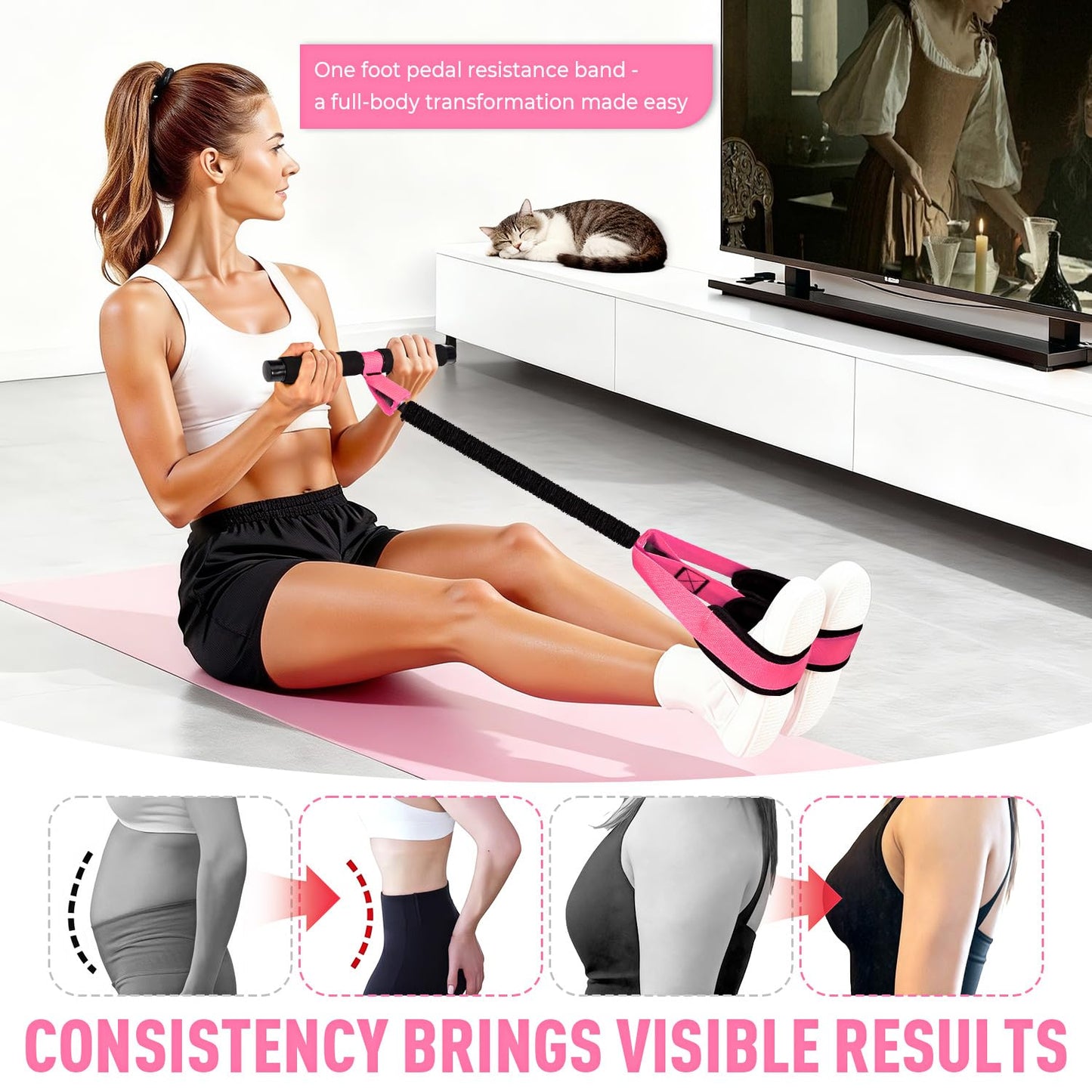 2026 Upgraded Durable Pedal Resistance Band with Handle, Thickened Latex Tubes and Soft Foam Fabric Foot Pedal, Sit Up Exercise Equipment for Abdomen, Waist, Arm, Core/ABS, Leg, Physical Therapy