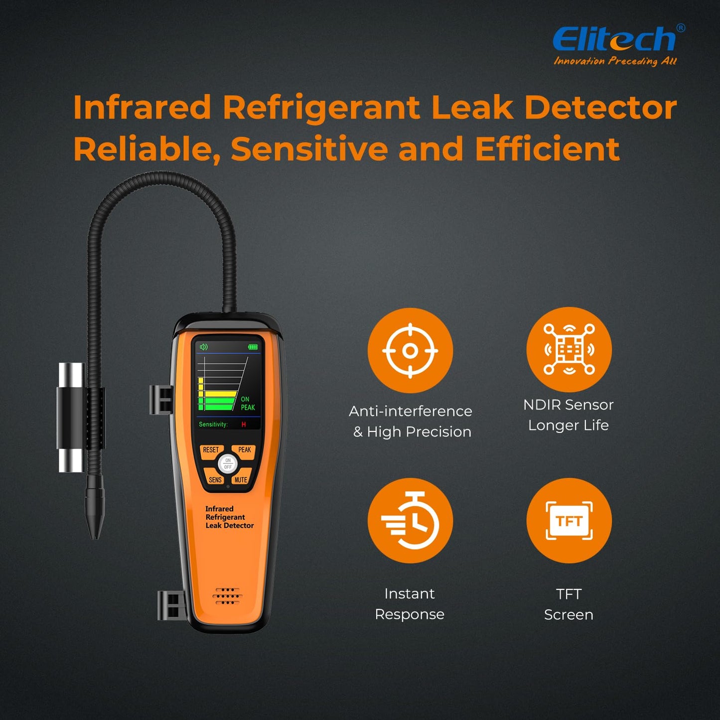 Elitech HVAC Refrigerant Leak Detector 10 Yrs Infrared Sensor Life, Halogen Freon Sniffer, Air Conditioning Detection, Automotive Gas Finder, ILD-200