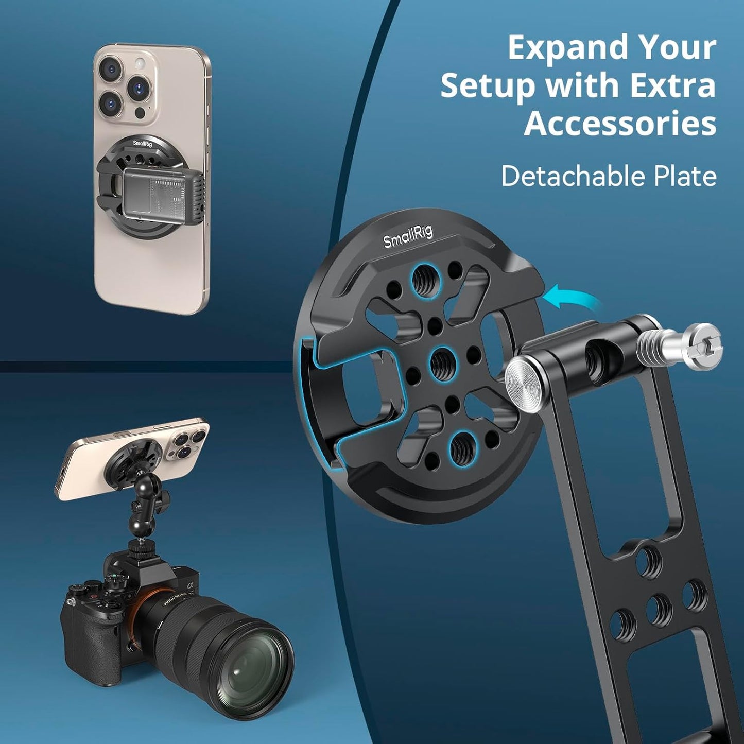 SMALLRIG 17/16/15, 5156 Magnetic Metal Phone Mount with Cold Shoe Mount, Adjustable Rotatable Phone Tripod Holder