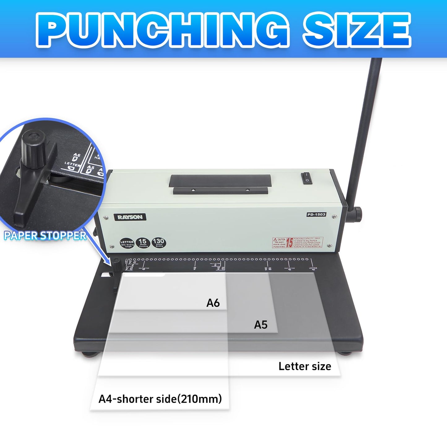 Rayson PD-1503 Coil Binding Machine 43-Hole 4:1 Spiral Binder with Inserter