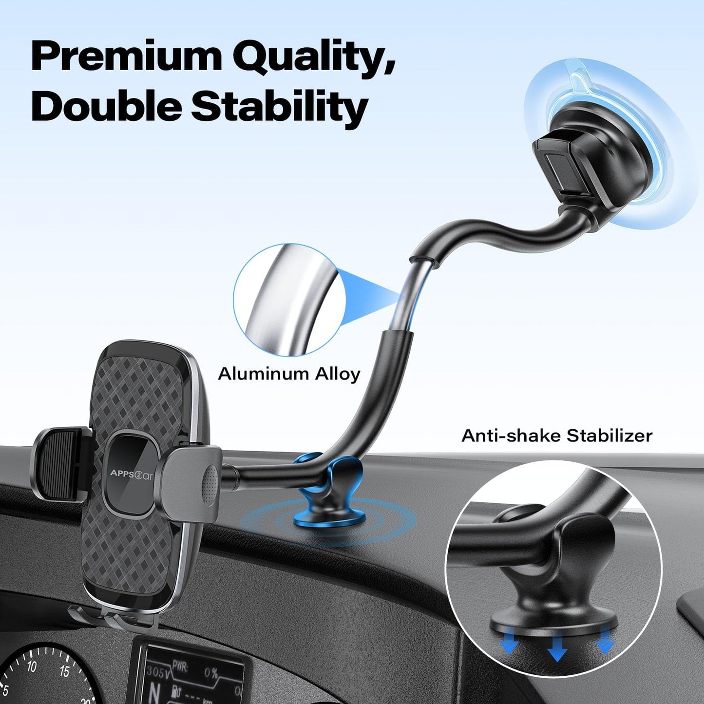 APPS2Car 14'' Gooseneck Car Phone Holder,Heavy Duty Phone Holder for Truck, [Flexibile Long Arm] [Anti Shake