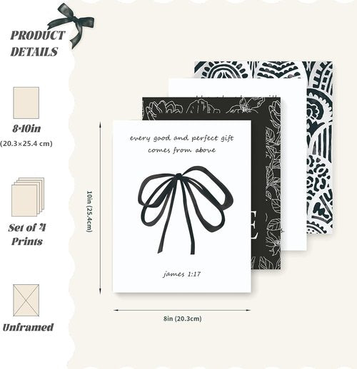 LARTSFRO Christian Wall Art Decor - Inspirational Bible Verse Prints | Set of 4 Unframed 10x8 Inch Pictures