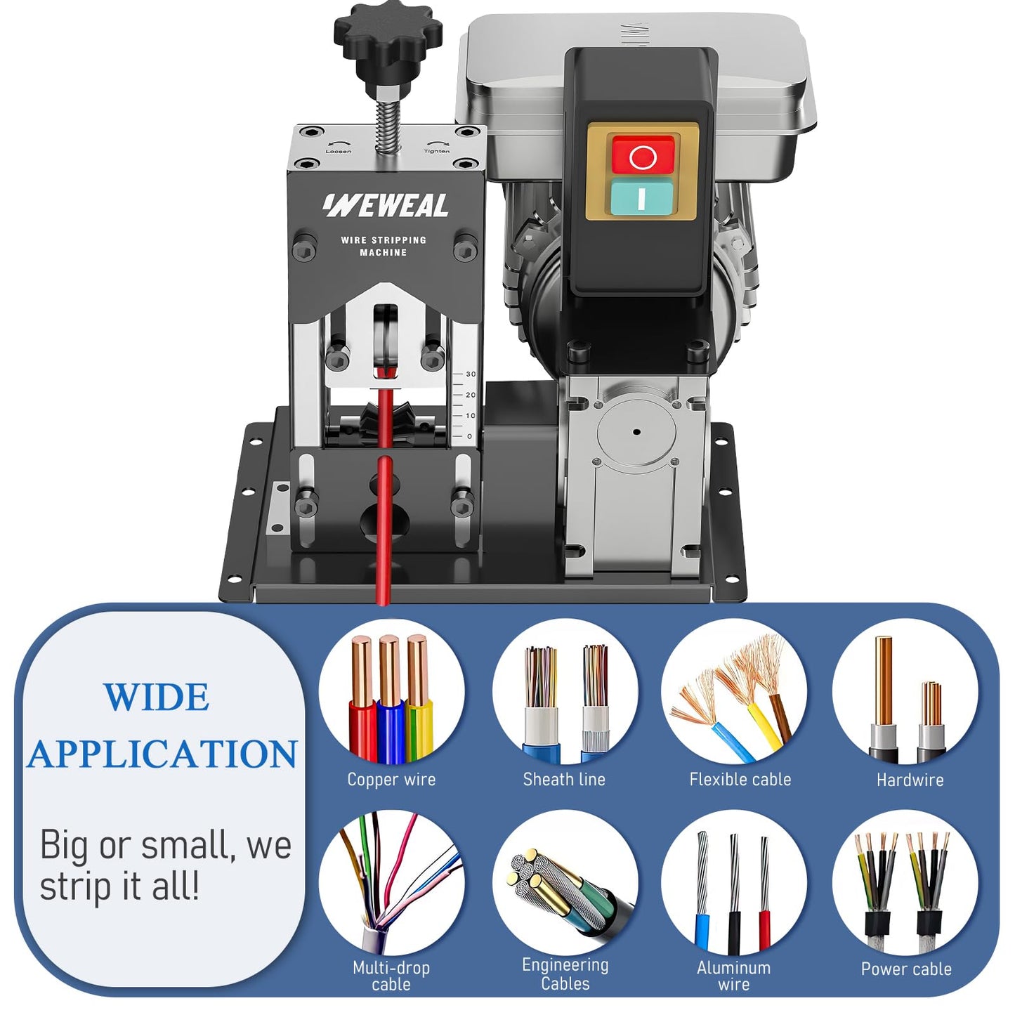 Wire Stripper Machine, 0.06''-1.18'' Electric Cable Stripper Machine with 180 W and 80 ft./min, All Aluminum Frame Copper Wire Strippers for Wire/Cable Recycling