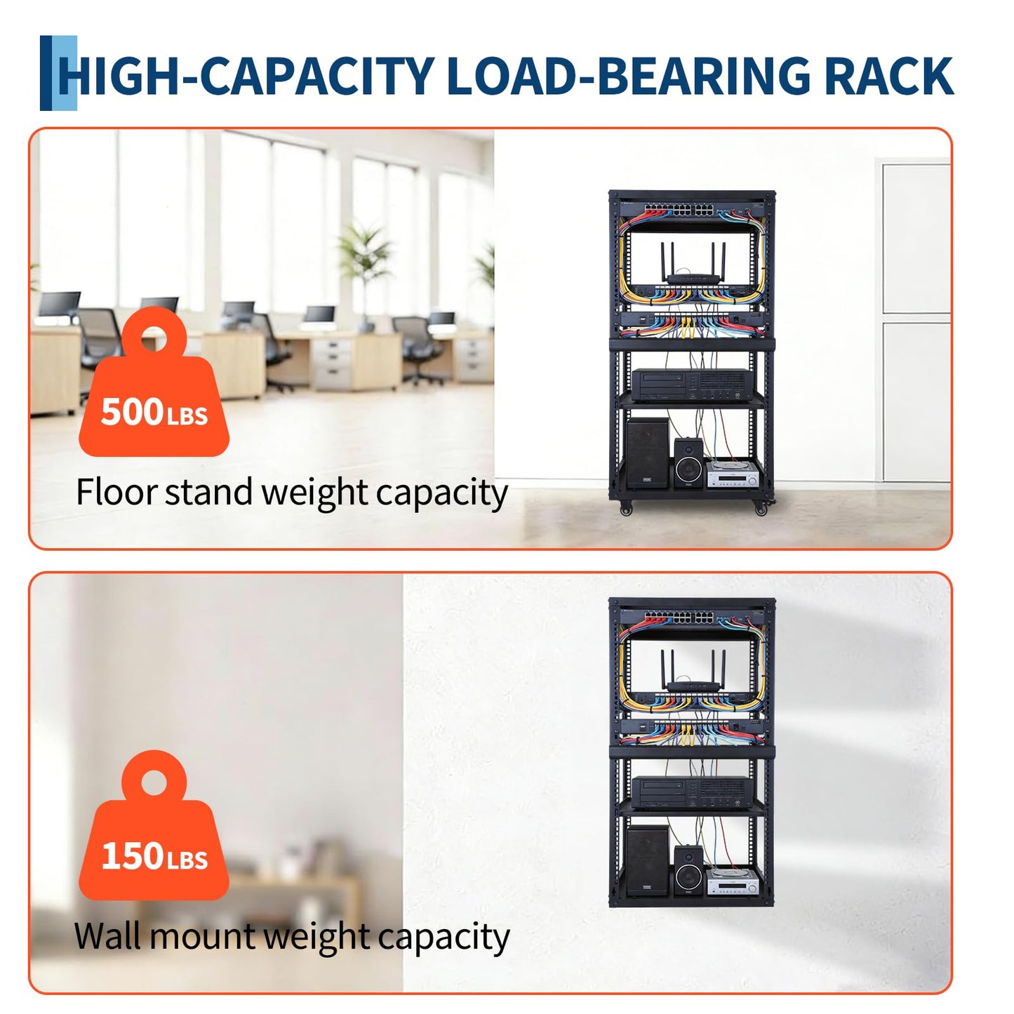 Garvee 20U Network Rack with Casters - Heavy Duty Open Frame Network/Server Rack for IT & AV Gear, Floor Standing or Wall Mounted IT Equipment Cabinet, with 2 PCS 1U Rack Shelves & Mounting