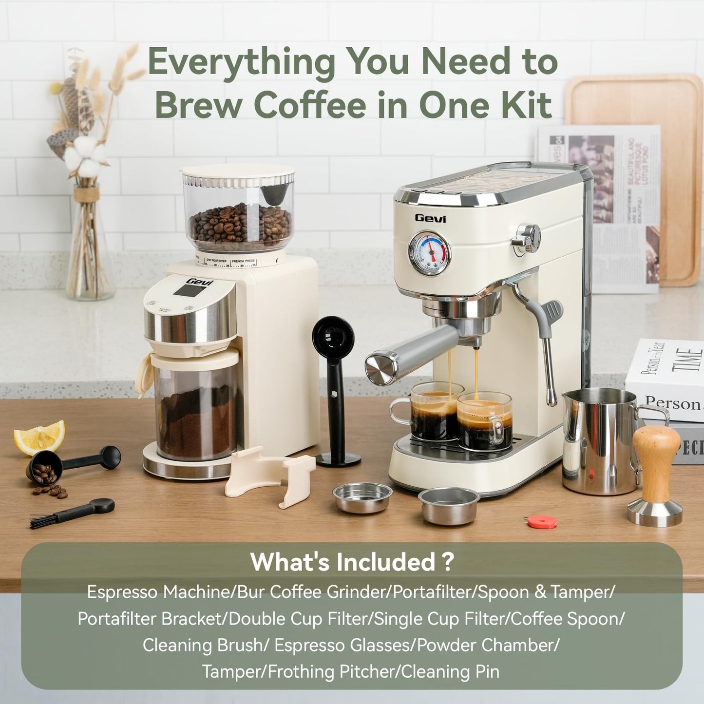 Gevi Espresso Machine 20 Bar with Grinder, Professional Espresso Maker with 35 Precise Grind Settings Burr Coffee Grinders Combos, Super-Automatic Espresso Machines, Ideal for Coffee Lover