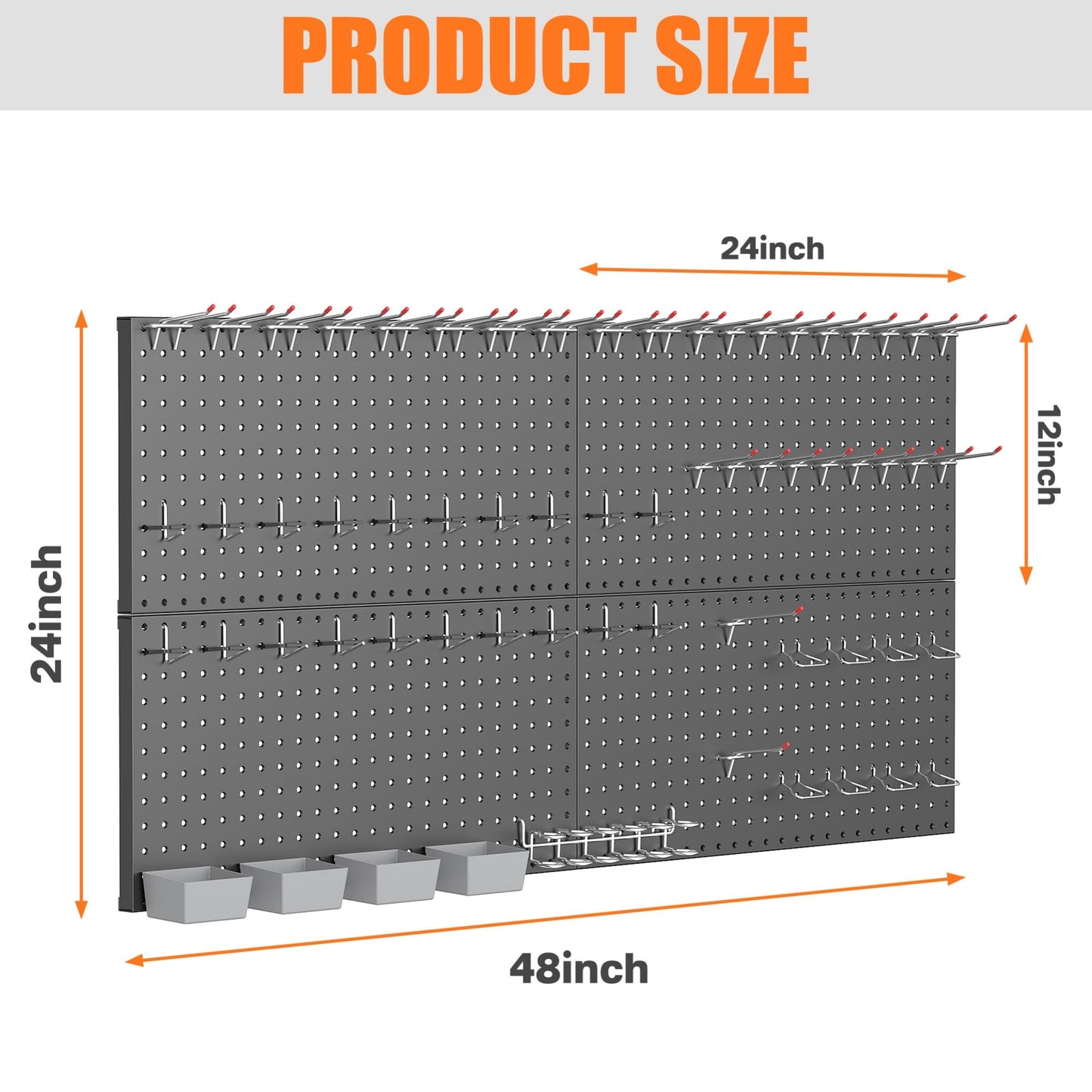 TORACK Garage Tools Organizer Boards Kit with Hooks, Modular Wall-Mounted Tool Storage Pegboard for Workbench(Black, 4 Panels with Hooks)