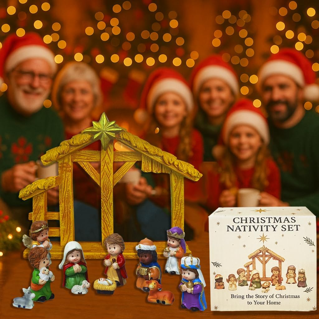 Regine Switzerland 12-Piece Nativity Scene Figurine Set - Christmas Manger Display with Holy Family & Wise Men | Gift-Boxed Holiday Décor