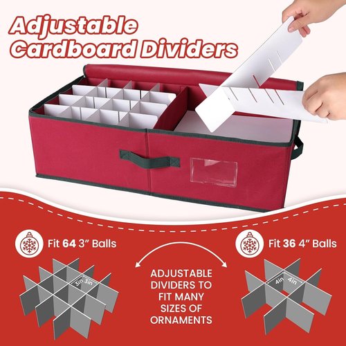 BlessedSeason Christmas Ornament Storage Box - Holds Up to 64 3” Balls | Adjustable Dividers & Visual ID Window
