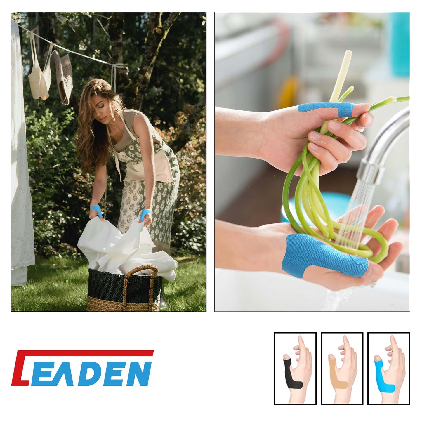 IEADEN Precut Kinesiology Tape for Thumb (Left Hand), 40 Pcs - Thumb Support & Stability, Thumb Pain Relief Athletic Tape - Waterproof & Elastic, Breathable Hypoallergenic Latex-Free Tape, Blue
