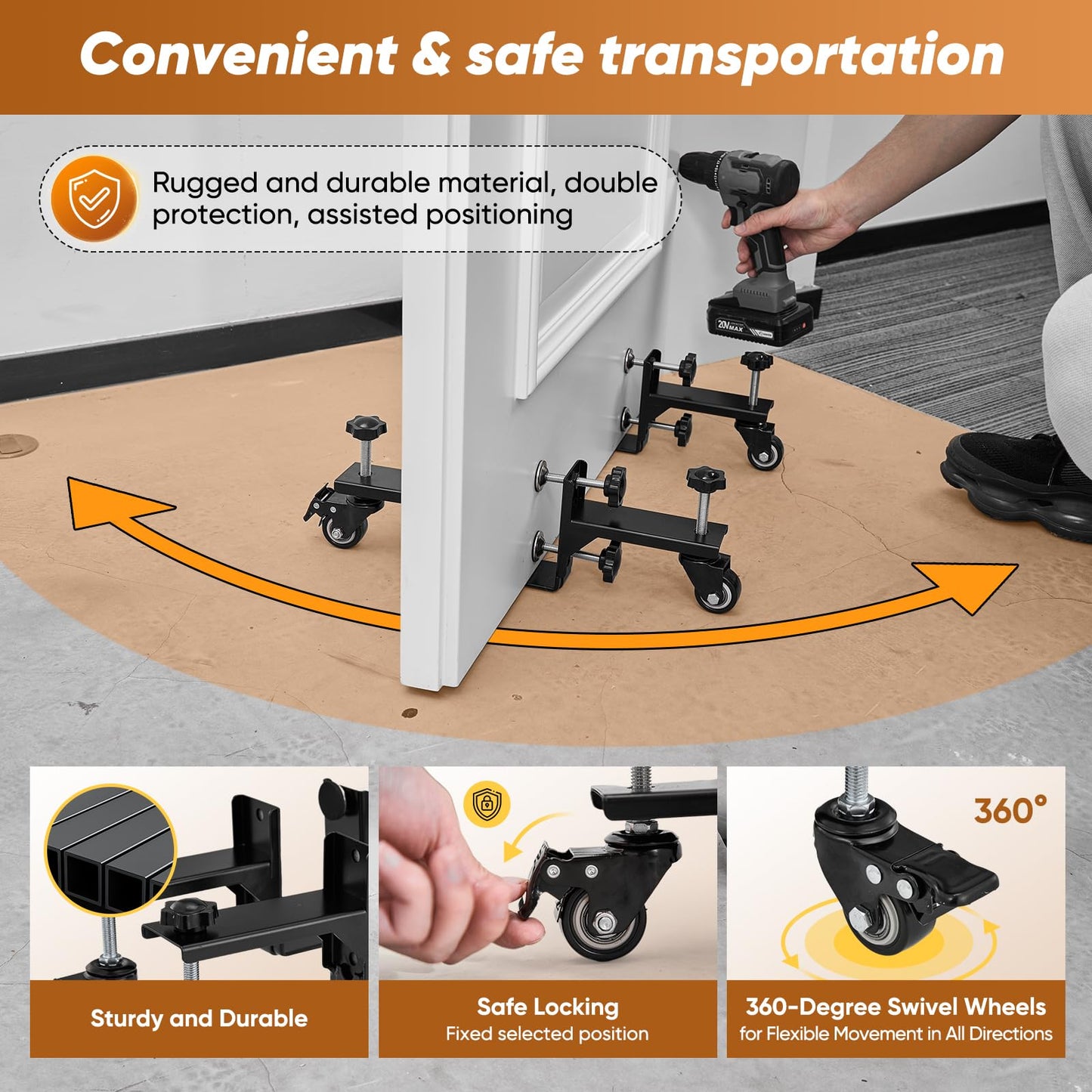 2025 Upgrade Saker Door Panel Installation Kit, Heavy-Duty Door Installation Dolly, 2PCS Door Installation Tools for 0.8 to 2.36 Inch Pre-Hung, Slab, and Front Doors, Door Lifter