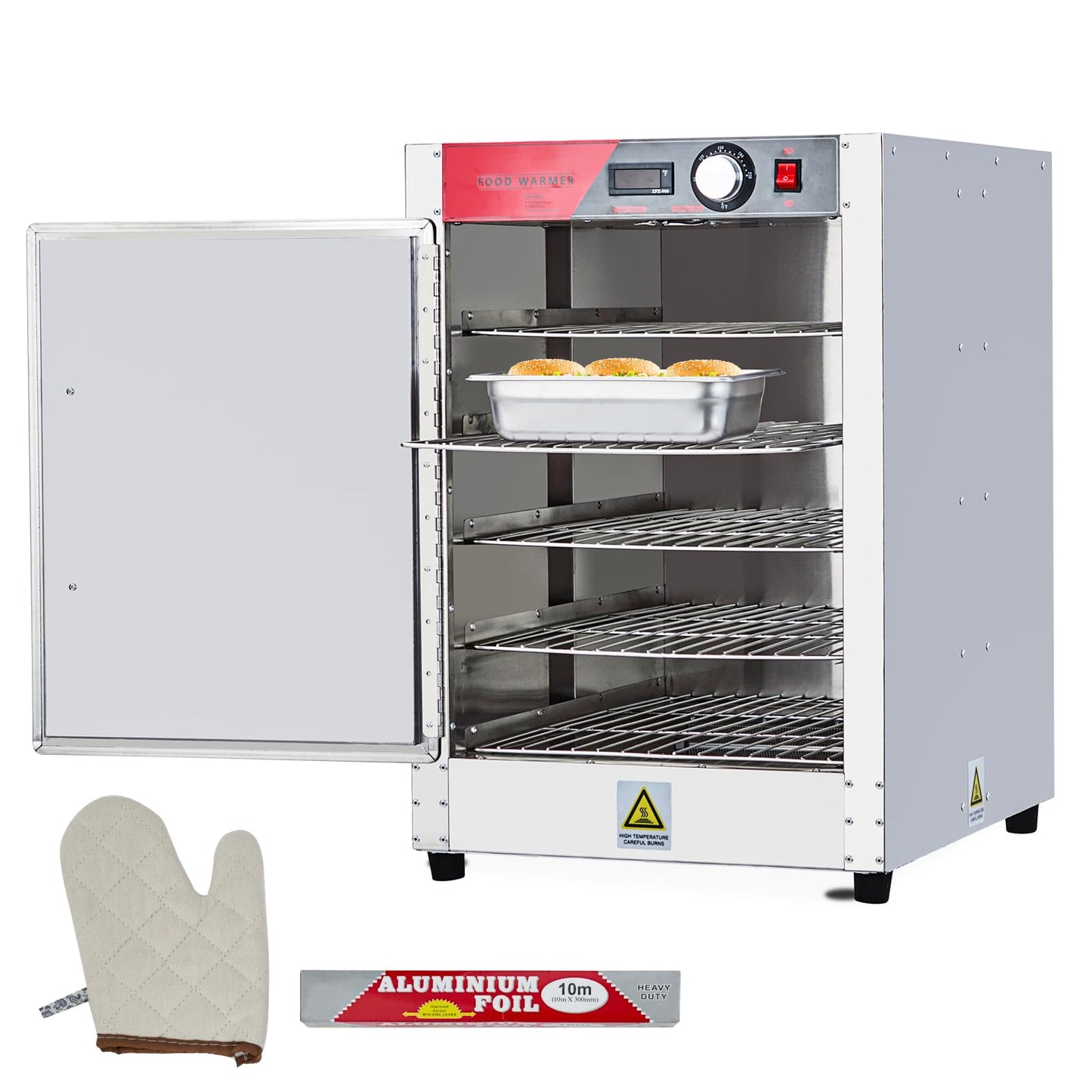 EliteEdge 5-Tier Hot Box Food Warmer 19"x23"x27", 850W Stainless Steel Heated Cabinet/Proofing Cabinet with Water Tray, Fits 1/1 Pans, Perfect for Pizza, Chicken, Patty, Pastry