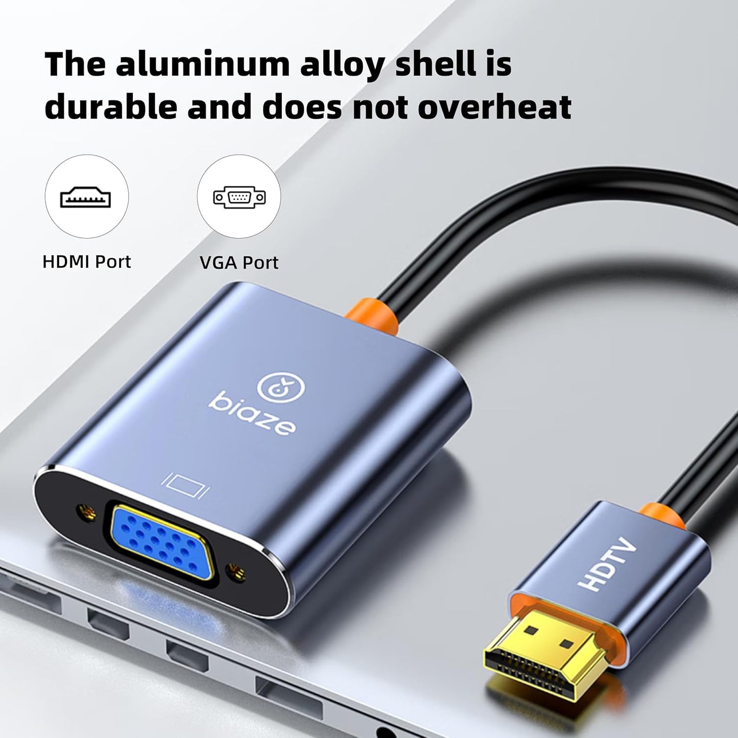 biaze AG6202 1080P Chip HDMI to VGA Adapter, Video Converter for Laptop PC TV Monitor Projector, Gold Plated Connector