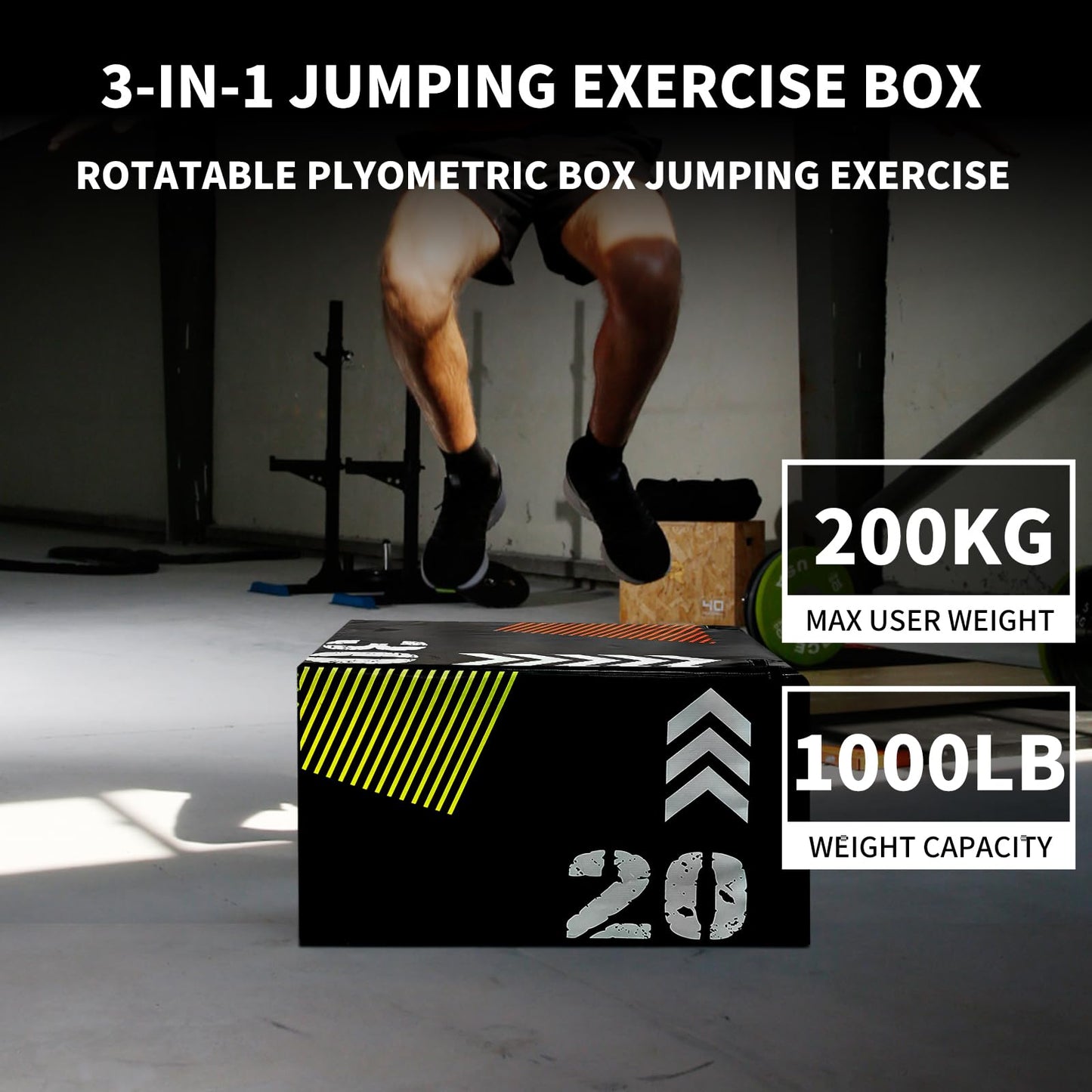 GarveeHome Plyometric Jump Box for Home Gym, 3-in-1 Adjustable Height (16/20/24 Inch) Soft Plyo Box with Anti-Slip PVC Cover - Strength Training for Beginner to Advanced