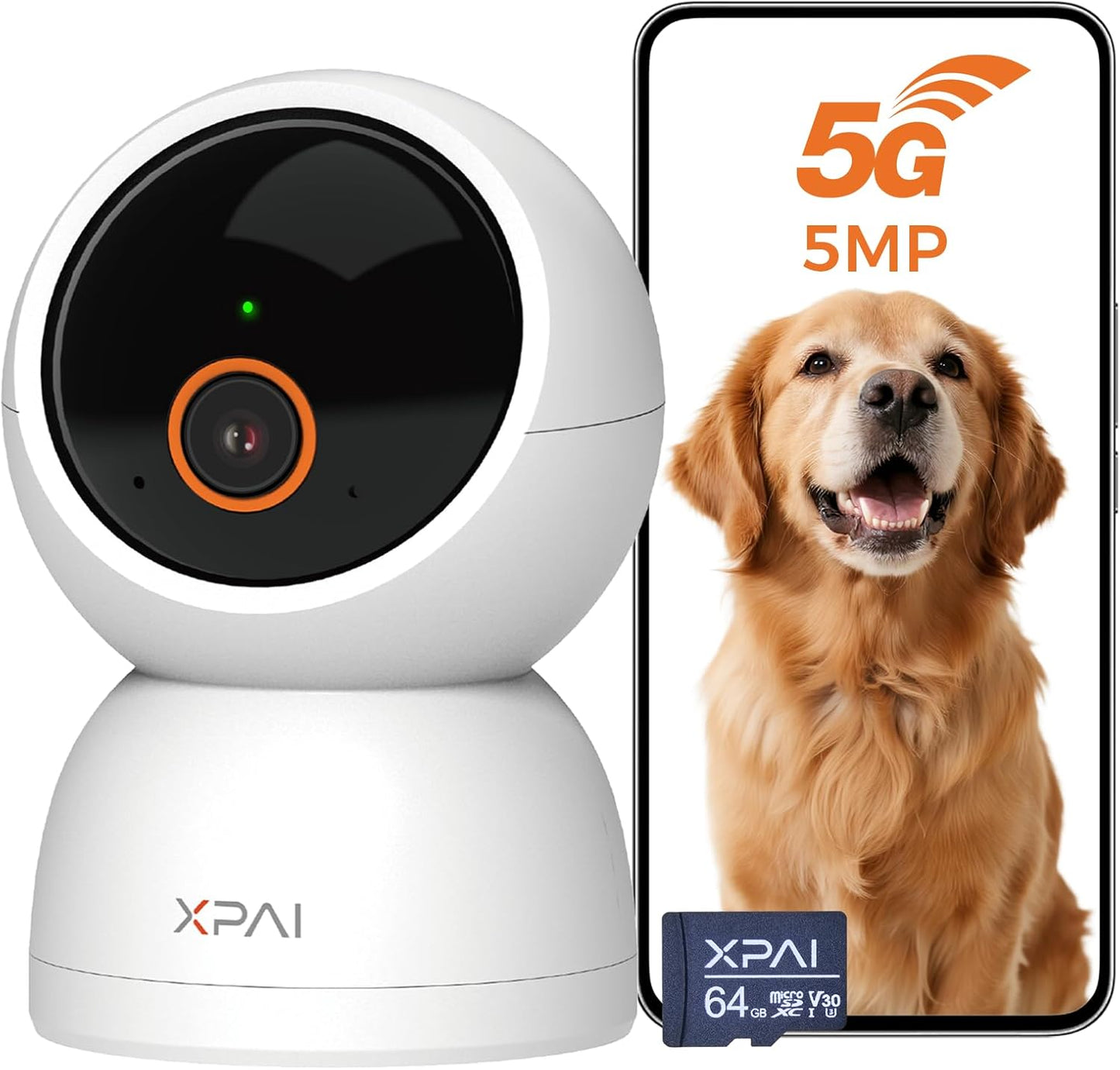 xpai 3K Subscription,360 5G 2-Way Indoor Camera Wireless, Indoor Camera No Motion Detection Room Cameras for Google TV