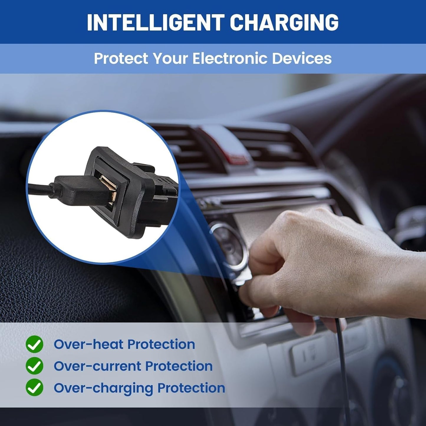 RAV4 (34*23mm) Anina USB Port Car Charger for Toyota, Male to Female USB Power Socket Adapter, Panel Flush Mount