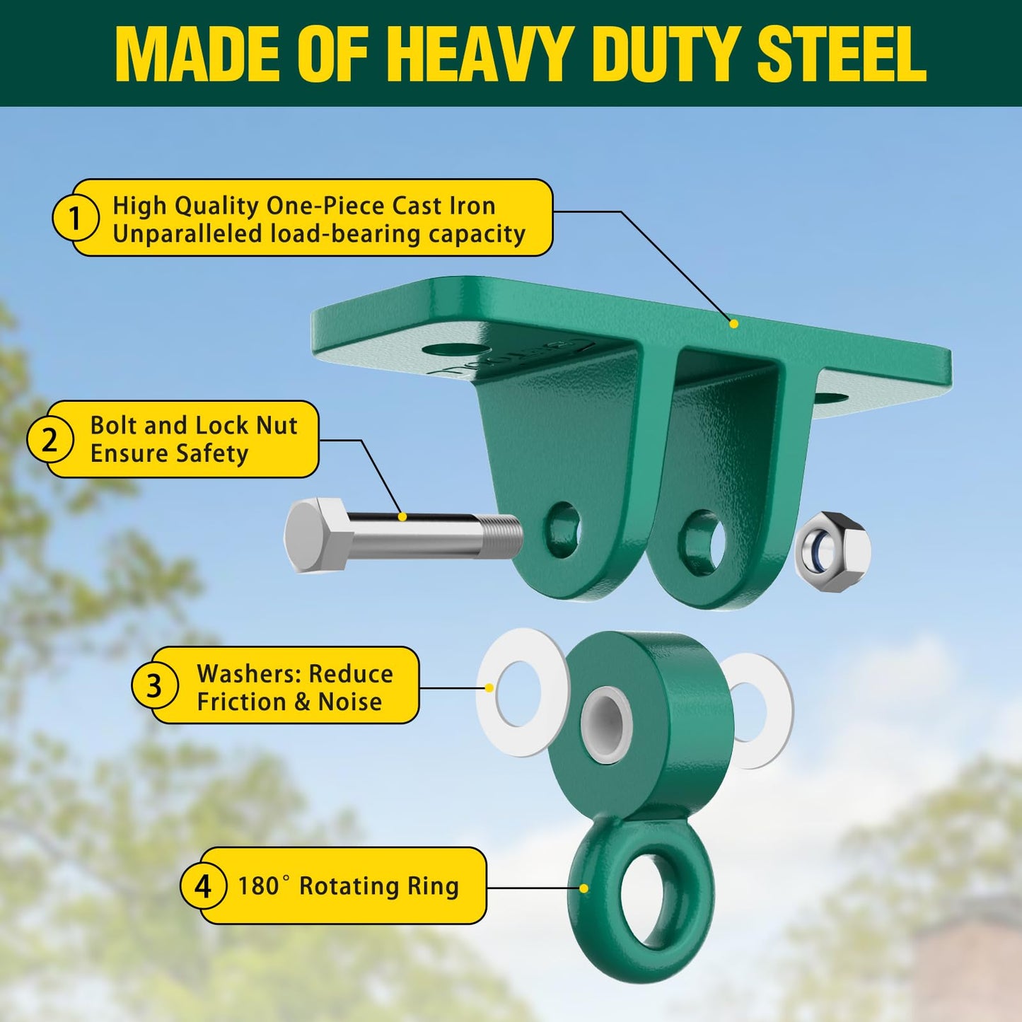 BETOOLL Swing Sets Brackets - 2 A-Frame Swing Set Brackets and 2 Swing Hangers and 2 Glider Swing Brackets with All Mounting Heavy Duty Hardware Included for Porch, Yard, Playground - Green