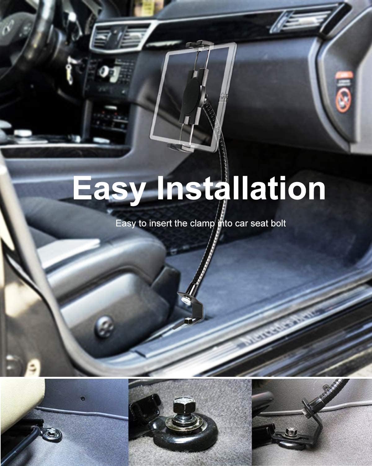 woleyi 20-inch 4-13" Car or Truck Seat Rail Tablet Mount, Heavy Duty Gooseneck Car Floor Tablet Holder Bolt Stand