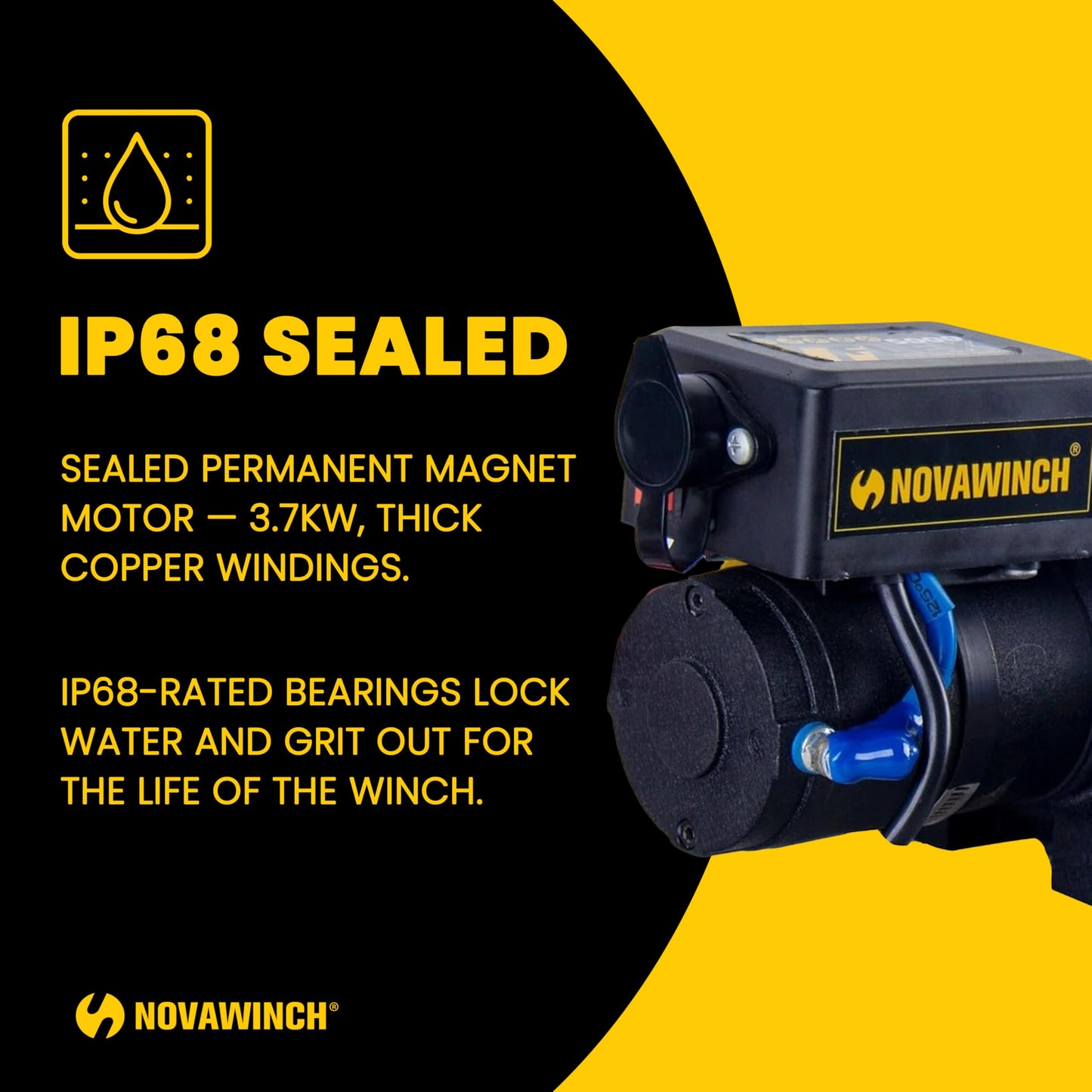 Novawinch Flex 5000 lb Trailer Winch 12V Electric - IP68 Sealed Planetary Gearbox, Wire Rope, Auto Load-Holding Brake, Waterproof Remote - Flatbed, Boat Trailer, Equipment Hauler, Car Hauler, SAE