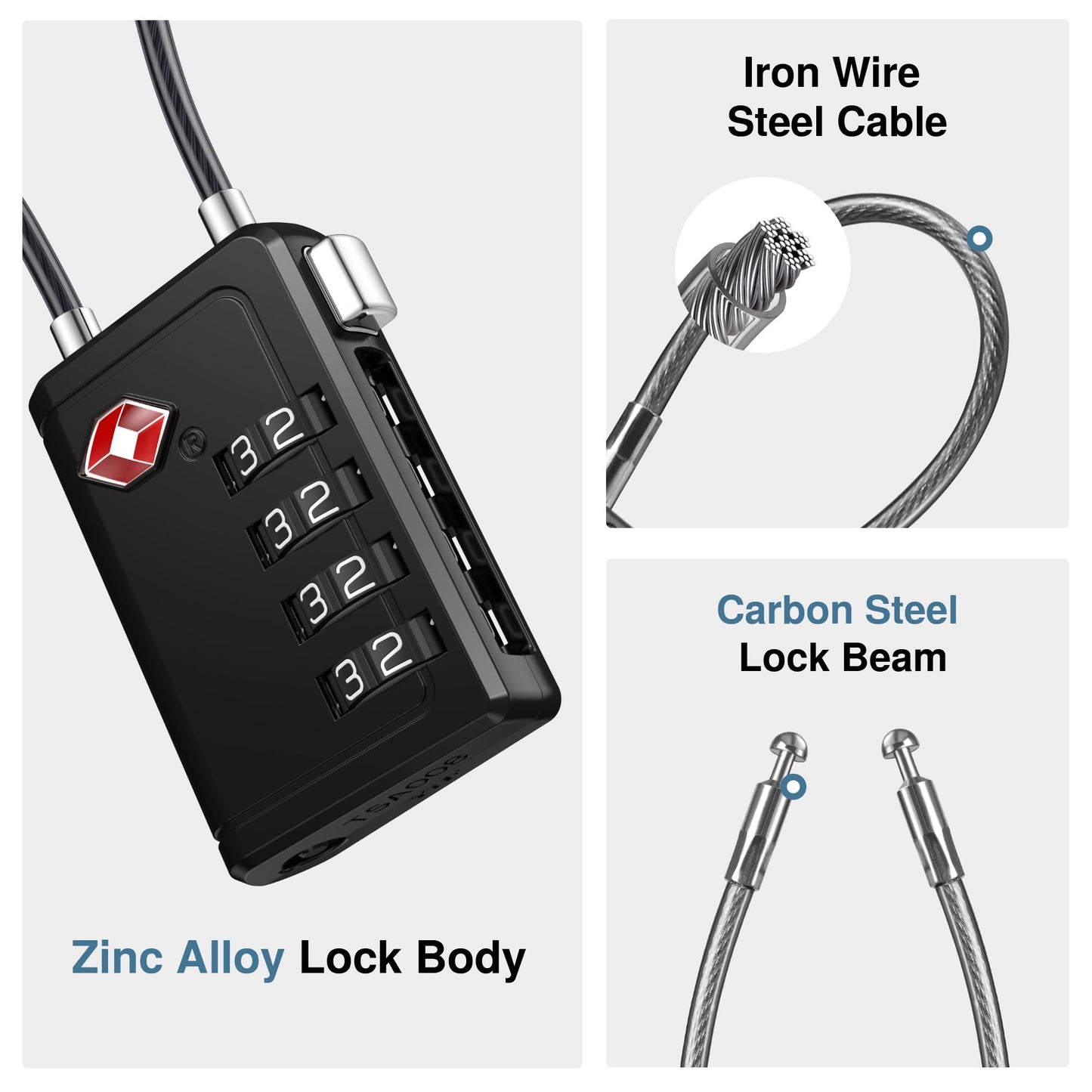 Puroma TSA Approved Luggage Travel Locks with Open Alert Indicator, 4 Digit Combination Resettable Code Zinc Alloy Lock for Suitcase, Backpack, Bag, Toolbox, Locker (2 Pack, Black)