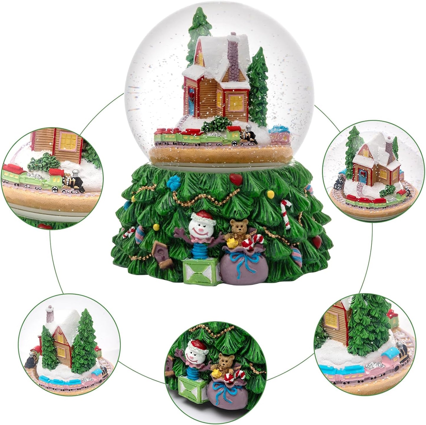 Skiennix Revolving Christmas Train Snow Globe - Color-Changing LED Music Box with 3D Tree Base