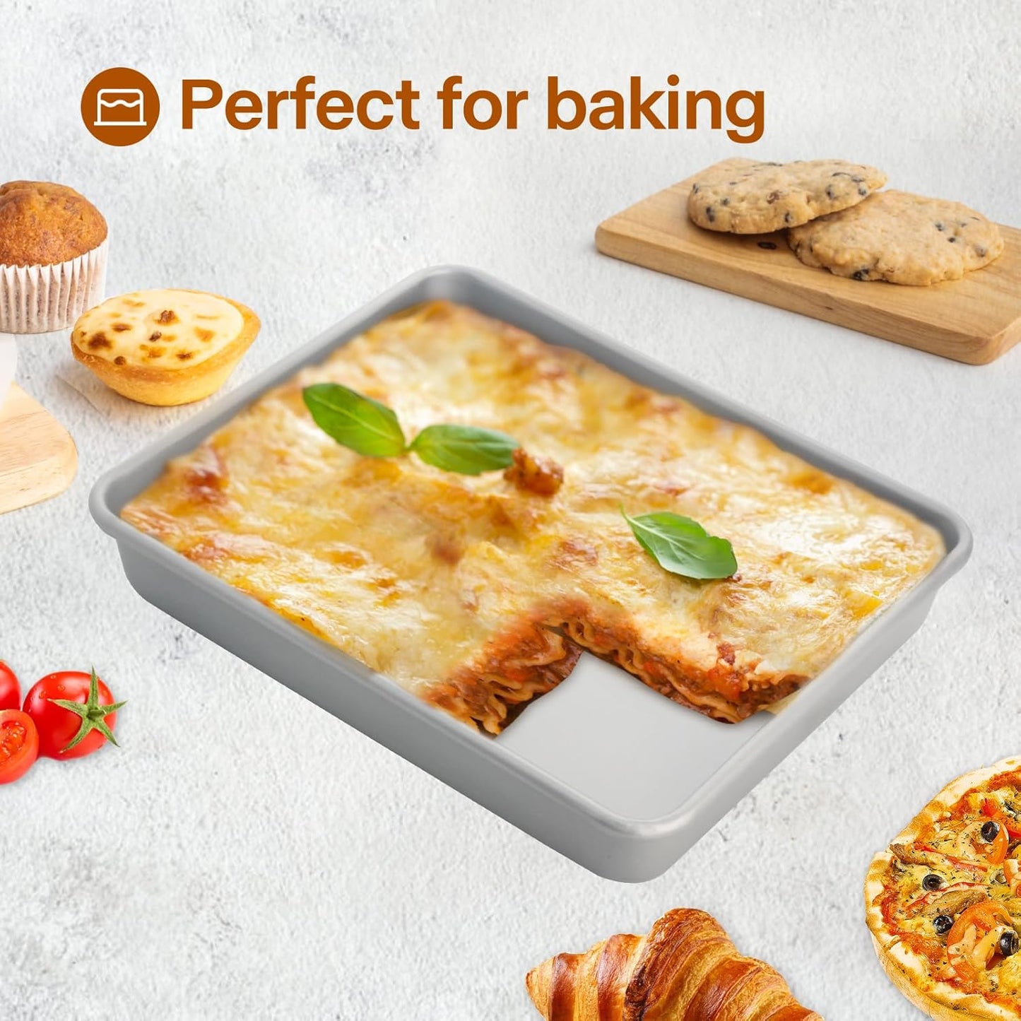 Skiennix Deep Baking Pans Set of 3 - Nonstick Heavy Duty Bakeware for Lasagna | 9/11/13 Inch Trays