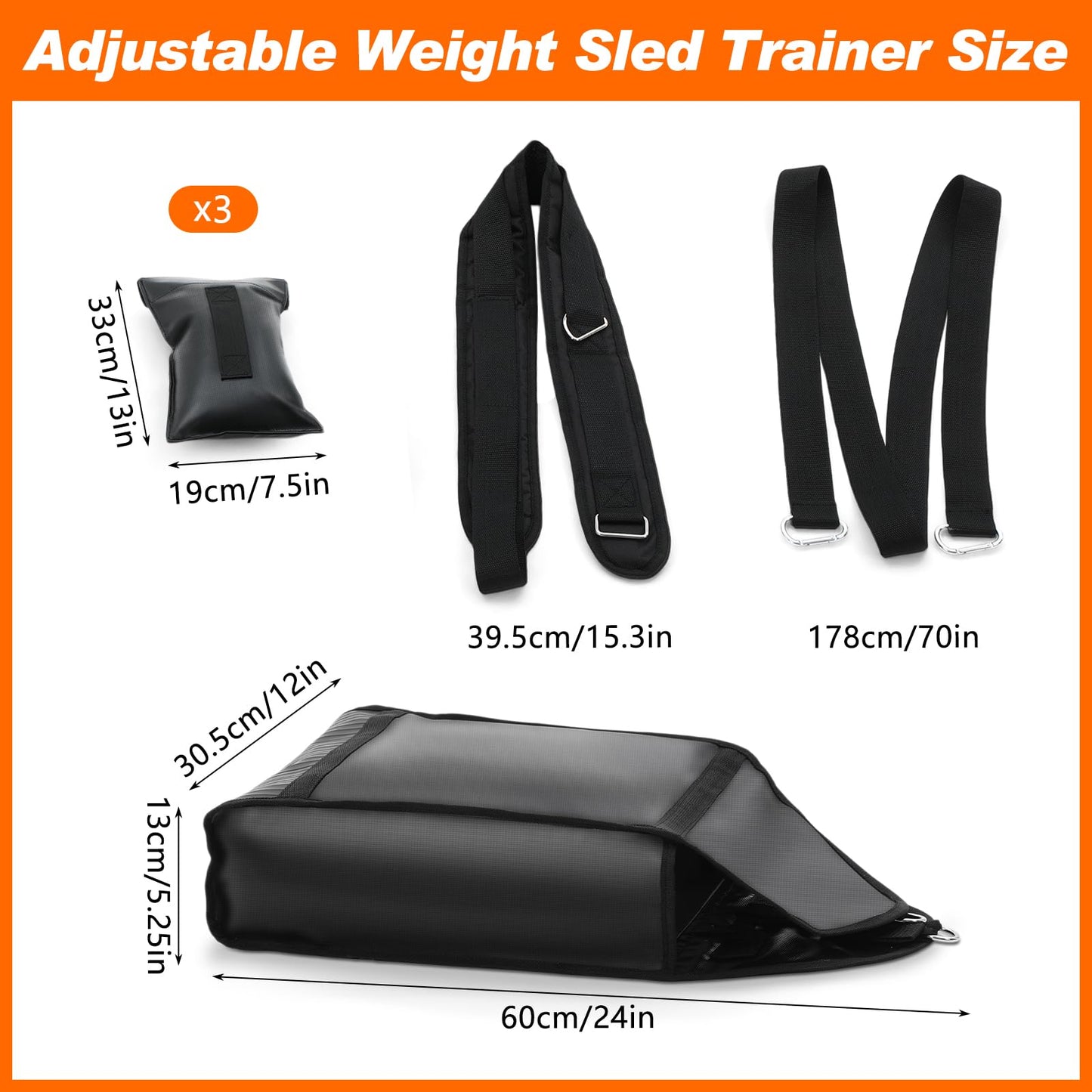 Soulchen Weight Sled Trainer Adjustable, Upgrade Sandbag Resistance Workout Push Sled Trainer with 3 Weight Sandbags for Sprinter Speed Training Running Indoor Outdoor