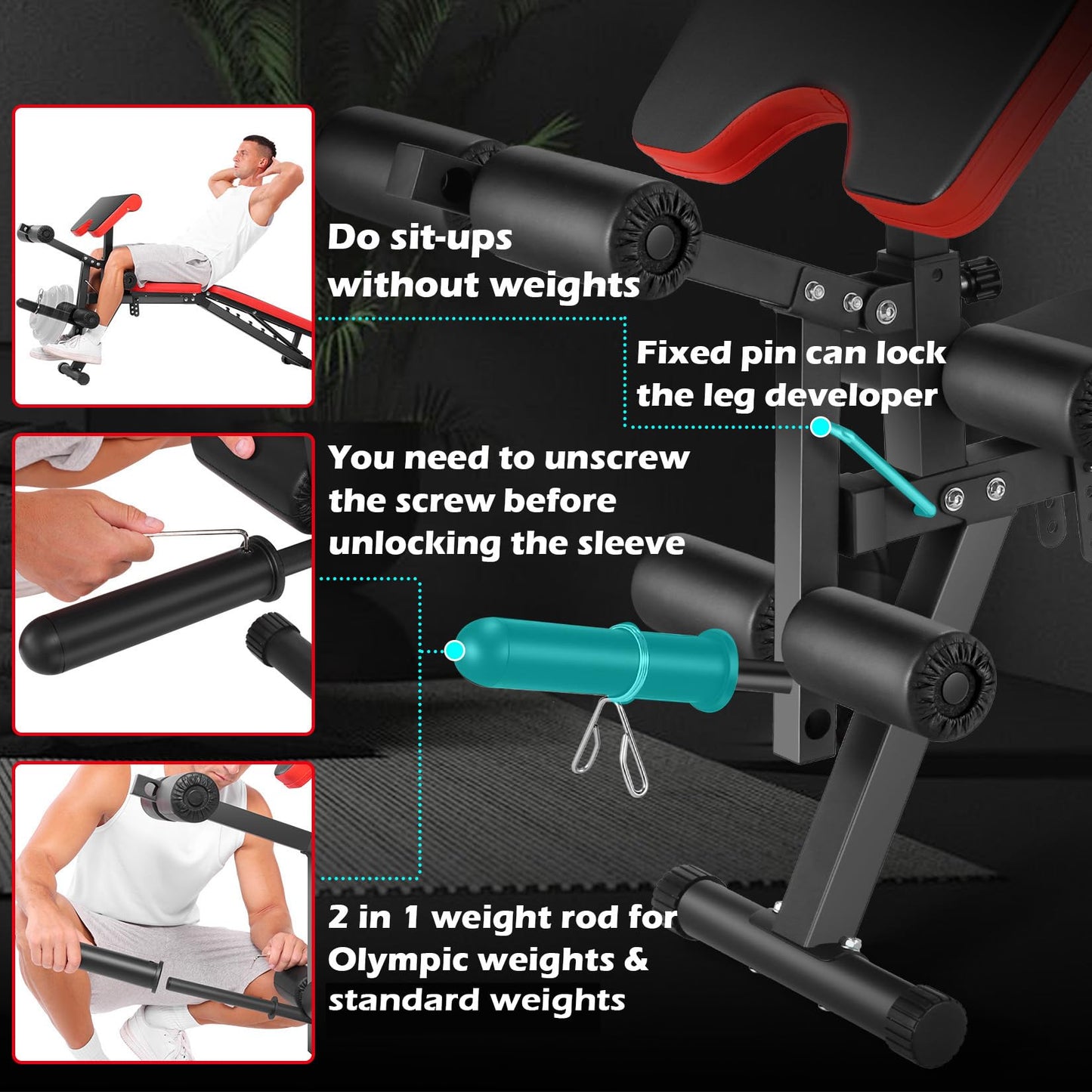 OPPSDECOR Adjustable Weight Bench with Leg Extension and Leg Curl, 800 LBS Heavy Duty Workout Bench for Home Gym, Preacher Curl Bench with Wheels, Flat Incline Decline Exercise Bench for Full Body