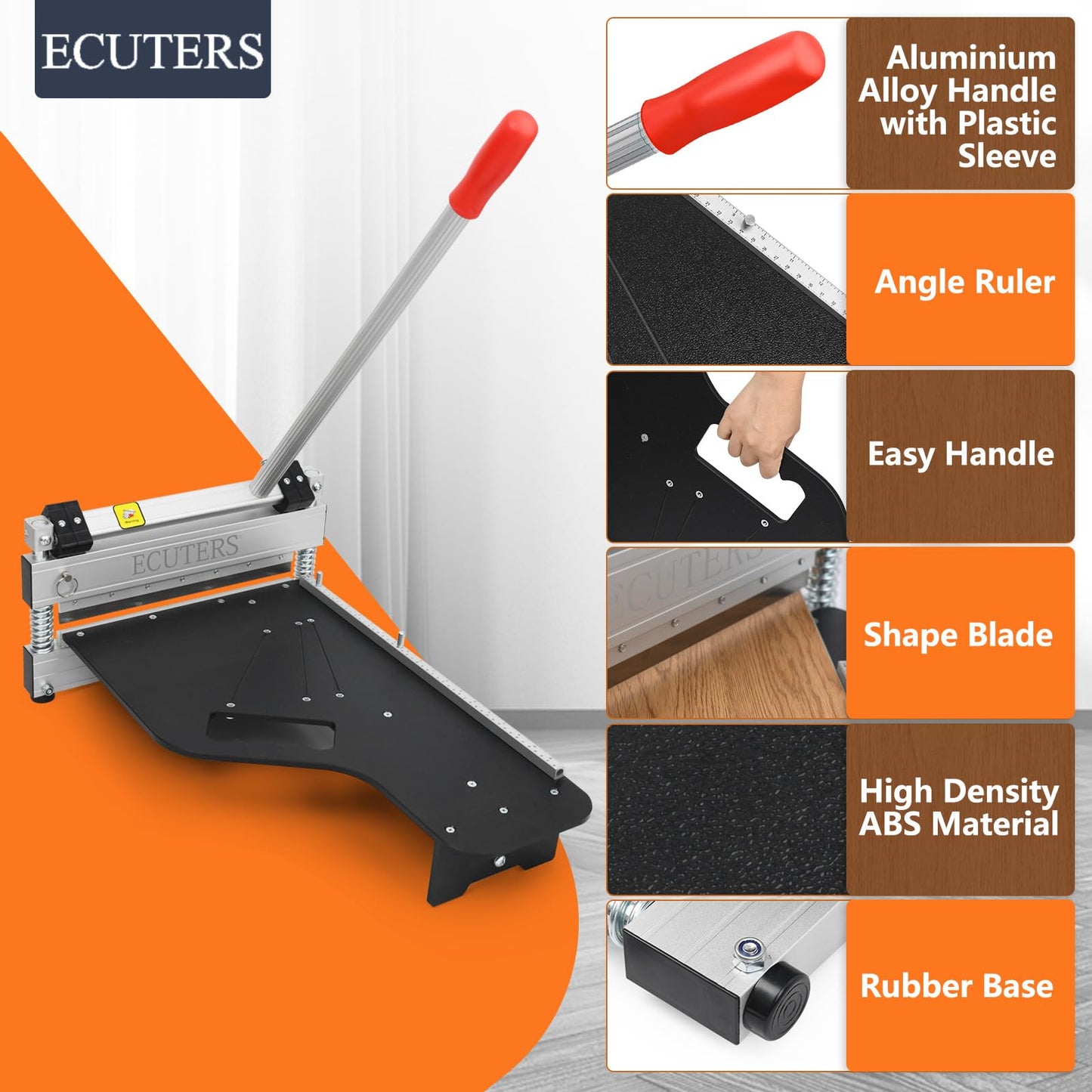 13“ Laminate|Vinyl Floor Plank Cutter with Blade, ECUTERS Heavy Duty Flooring Cut Up to 16mm Thick Floors, Portable Angle Length Cutting Flooring Tools - Engineer Wood Parquet LVP LVT VCT SPC WPC