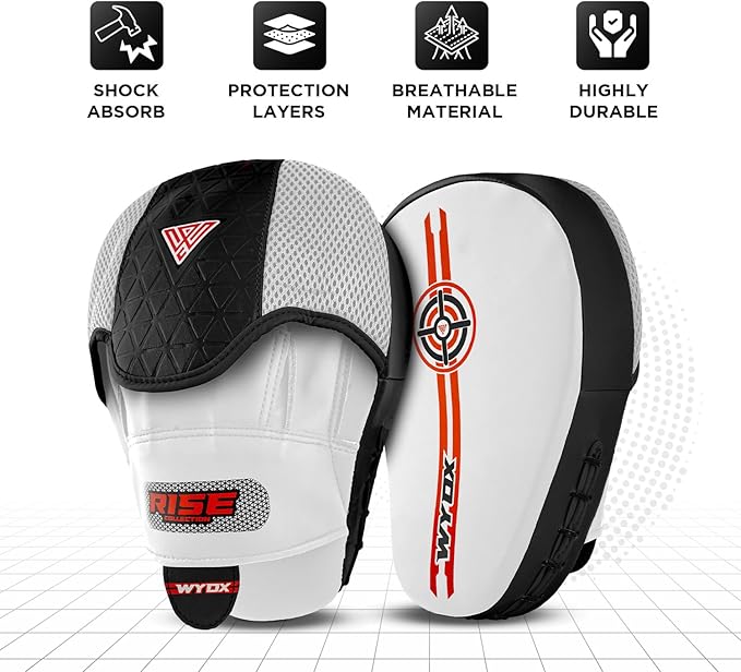 WYOX Curved Focus Mitts for Boxing & MMA | Durable PU Leather Punching Pads with Adjustable Strap | Ideal for Muay Thai, Kickboxing, Martial Arts Training – Hand Target Strike Shield for Men & Women