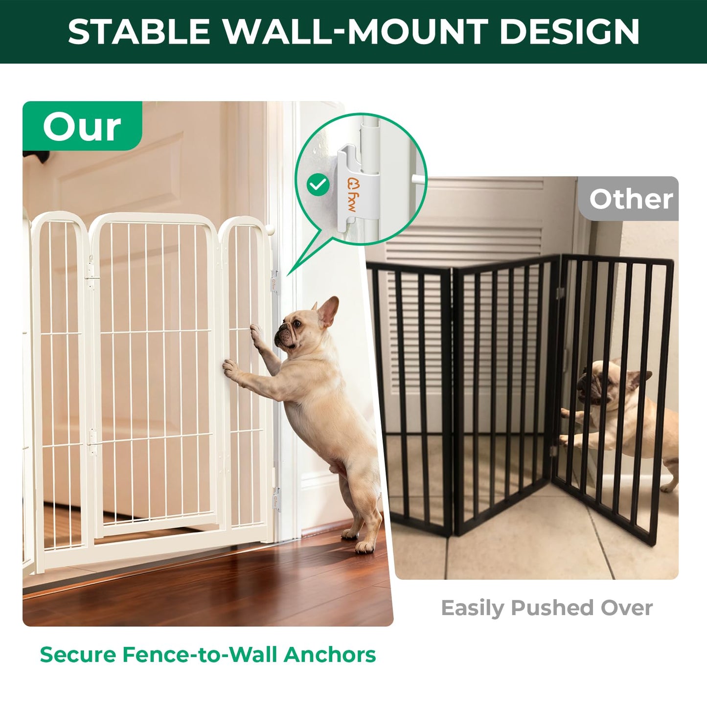 FXW Dog Gate Extra Wide Designed for Indoor Use, Adjustable Width Up to 137-inch Wide (24" H 6 Wire Panels for Puppies and Small Dogs), White