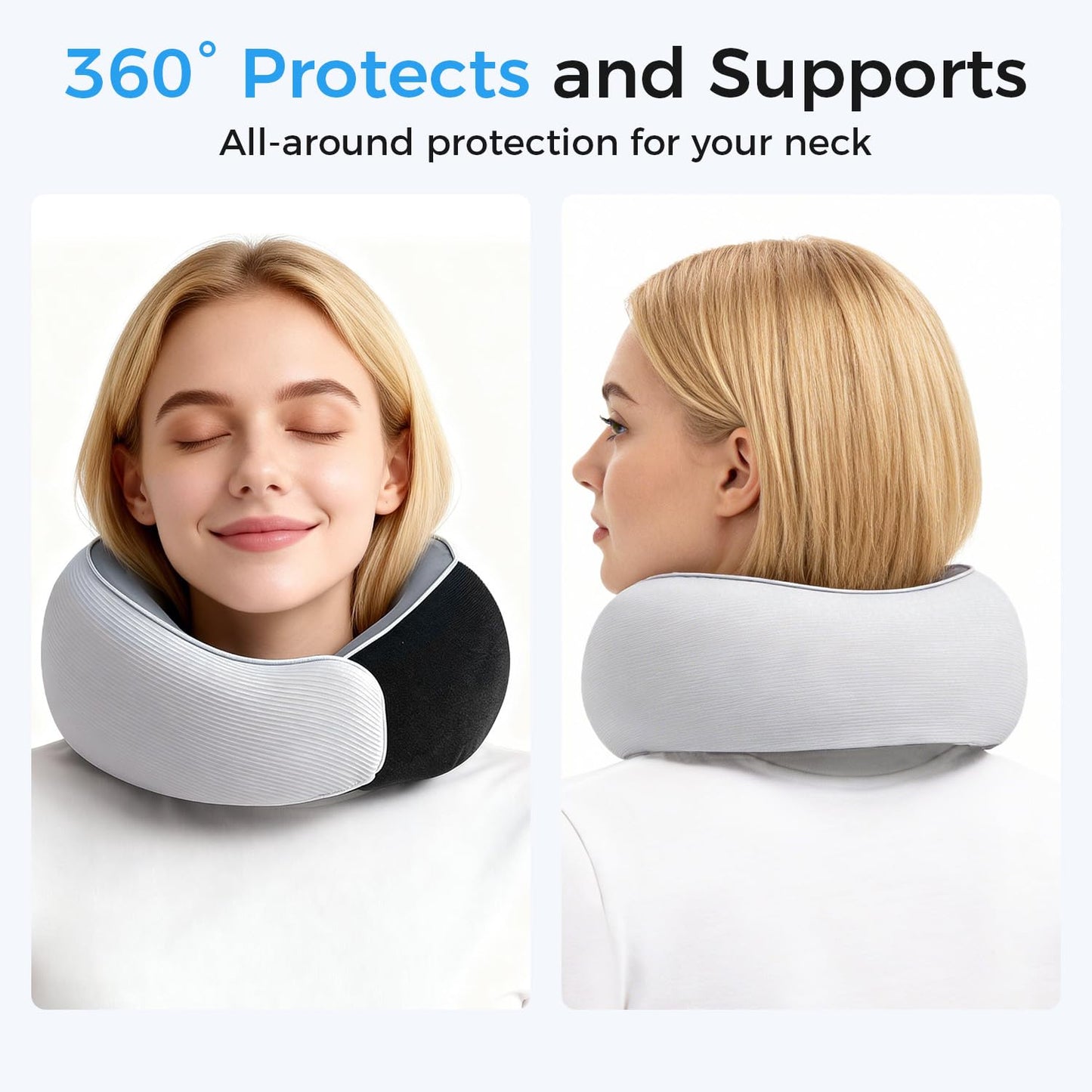 Travel Pillows, 100% Pure Memory Foam Neck Pillow for Airplanes, 360° Head Support, Ergonomic Design, with 3D Eye Mask, Earplugs and Storage Pouch, Airport Travel Essentials for Office, Airplane, Car