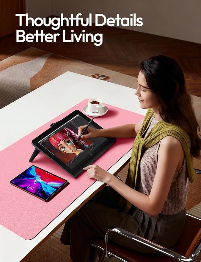 YSAGi Leather Desk Protector, Office Mat, Large Mouse Mat, Non-Slip PU Leather Blotter, Laptop Desk, Waterproof Writing Pad for Office and Home (Pink, 31.5" x 15.8")