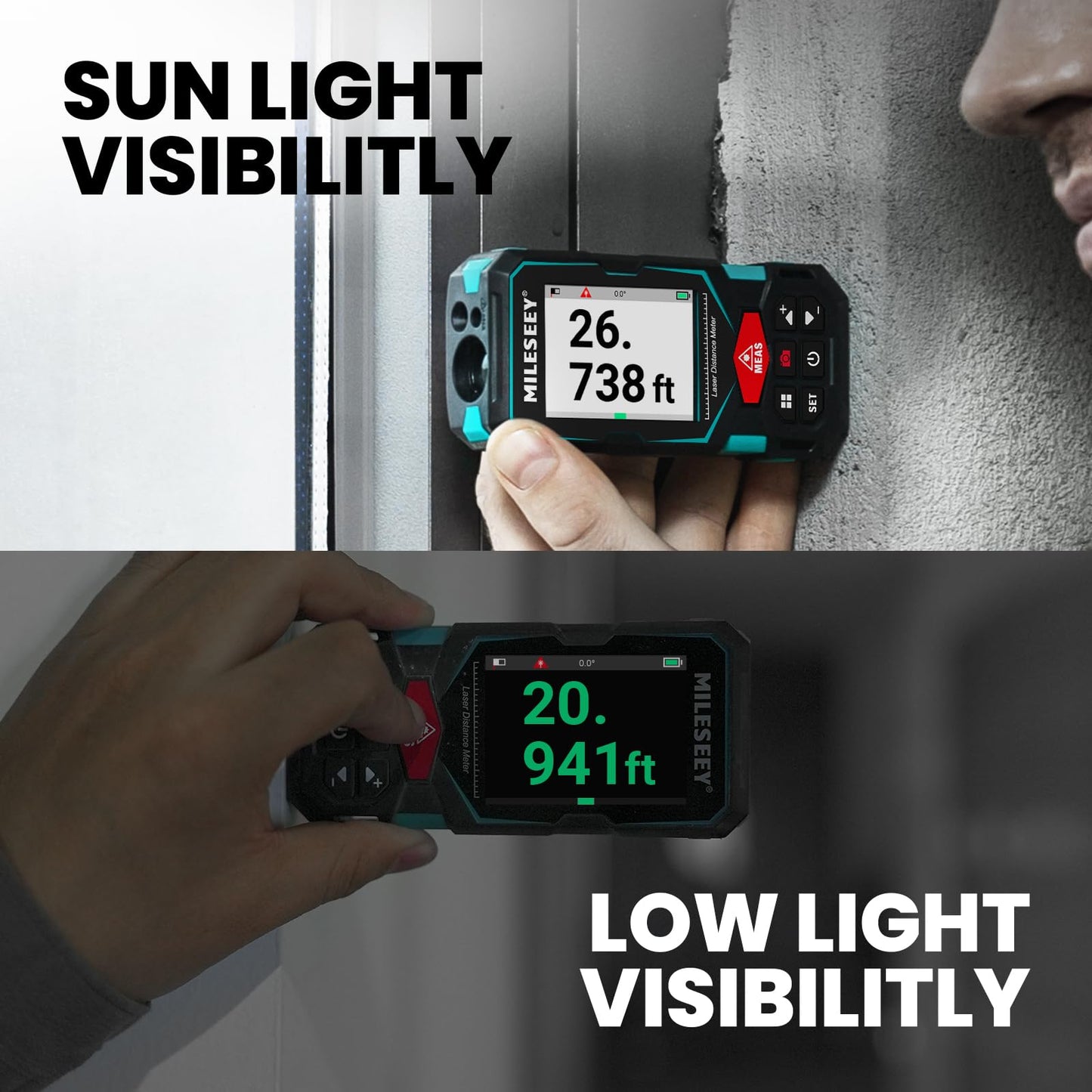 MILESEEY 330Ft Outdoor Laser Measure with Camera Viewfinder, Includes Adjustable Aluminum Tripod with Portable Handle and Protection Case for Protection and Organization