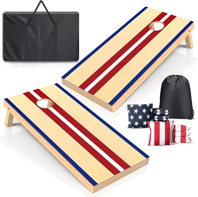 Cornhole Boards Set - Regulation Size 4x2/3x2ft Solid Wood Corn Hole Game Set with 8 Bean Bags and 2 Cornhole Boards - Perfect for Outdoor Game